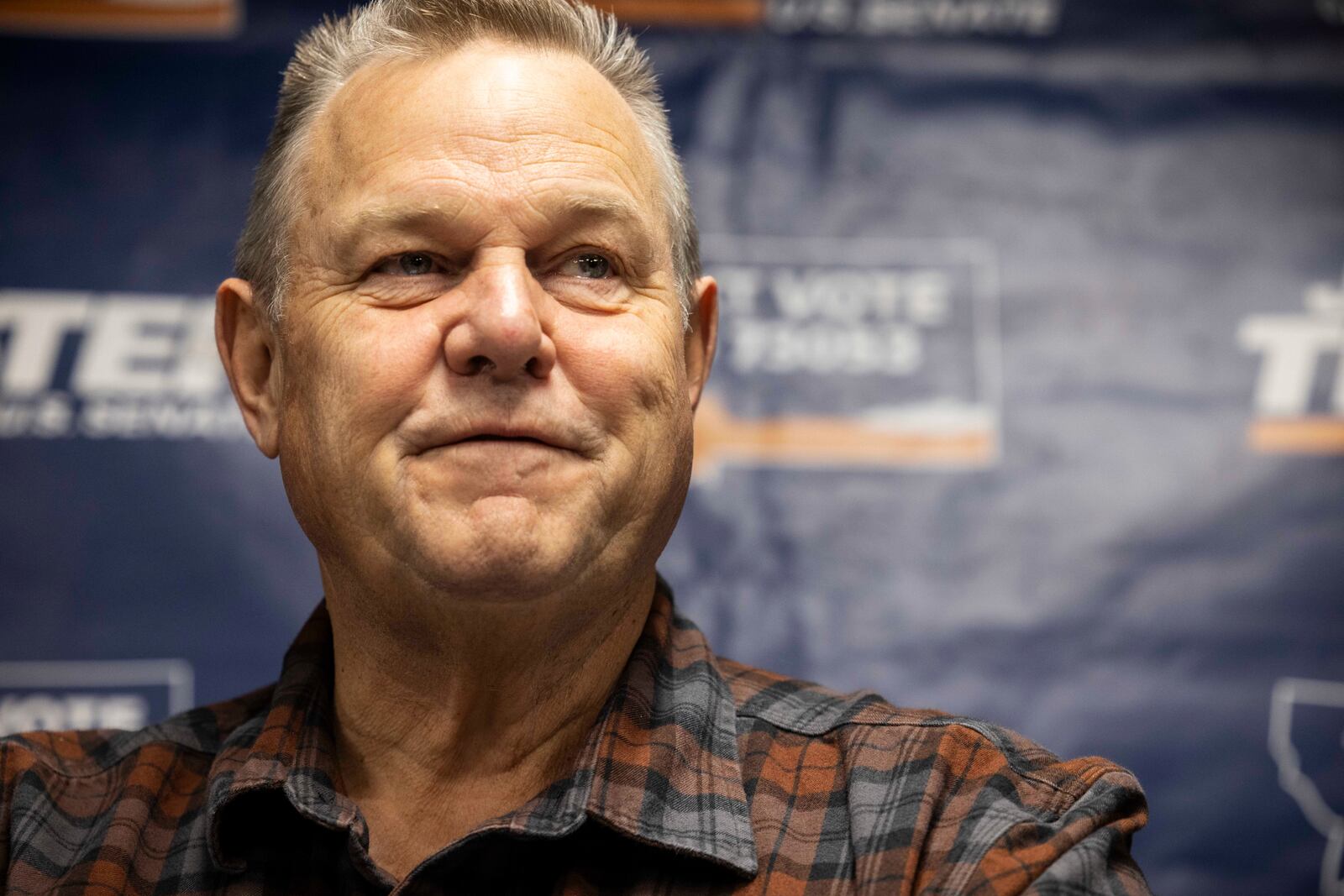 Democratic U.S. Sen. Jon Tester concedes the Montana Senate race to Republican Tim Sheehy in Great Falls, Mont. on Wednesday, Nov. 6, 2024. (Thom Bridge/Independent Record via AP)