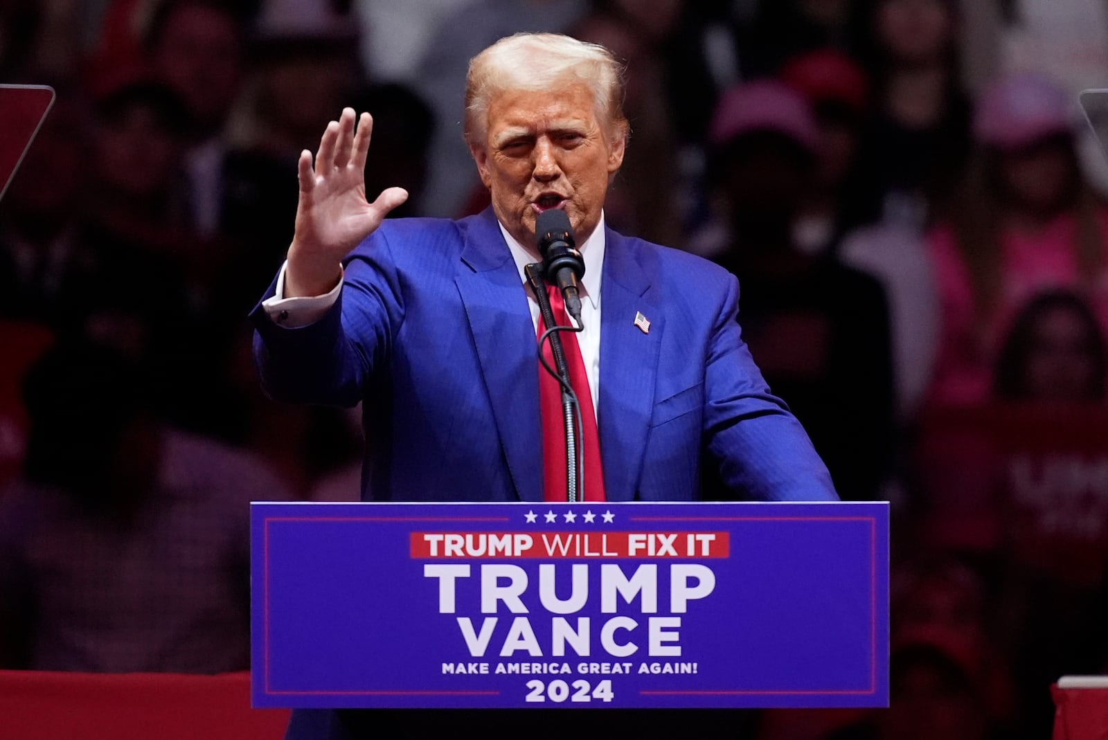 Republican presidential nominee former President Donald Trump speaks at a campaign rally at Madison Square Garden, Sunday, Oct. 27, 2024, in New York. (AP Photo/Evan Vucci)