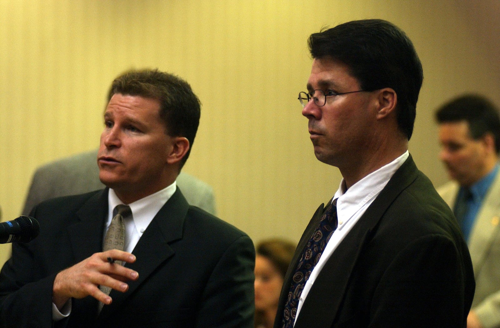 John Meehan, right, then  a nurse anesthetist accused of stealing drugs from hospitals in four states, appeared with his attorney before Judge Patricia Oney in 2005. Staff photo: Greg Lynch, Journal-News