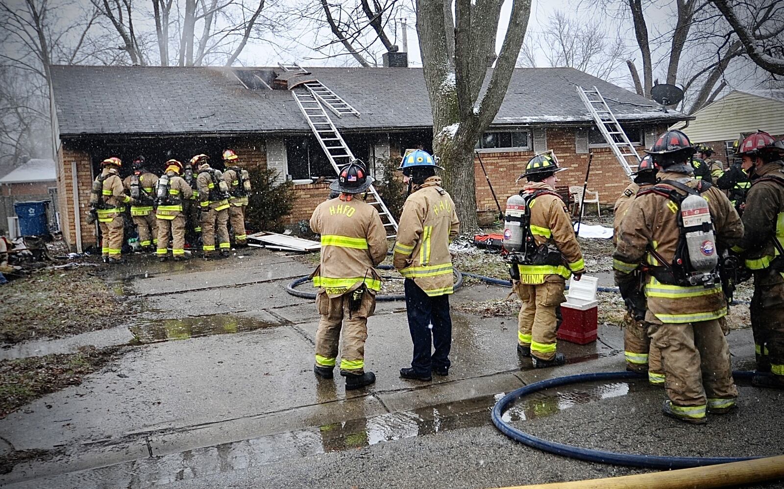 Several dogs perished in a fire Monday, Jan. 30, 2023, that damaged a large portion of a house ion Tilbury Road in Huber Heights. MARSHALL GORBY/STAFF