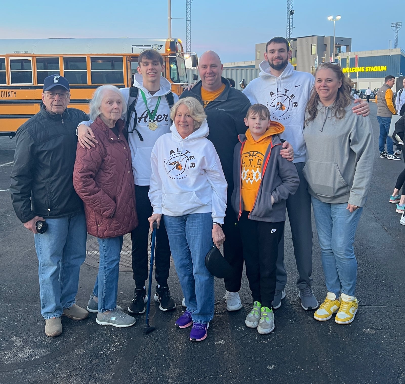 Dayton's Jacob Conner and his family: from left, front row: Don and Mary Carr, his maternal grandparents;  Shelia Conner his paternal grandmother; younger brother Matthew; and mom Meredith. Back row, from left: brother Brady who plays at Alter. Dad Craig Conner and Jacob. (Contributed)