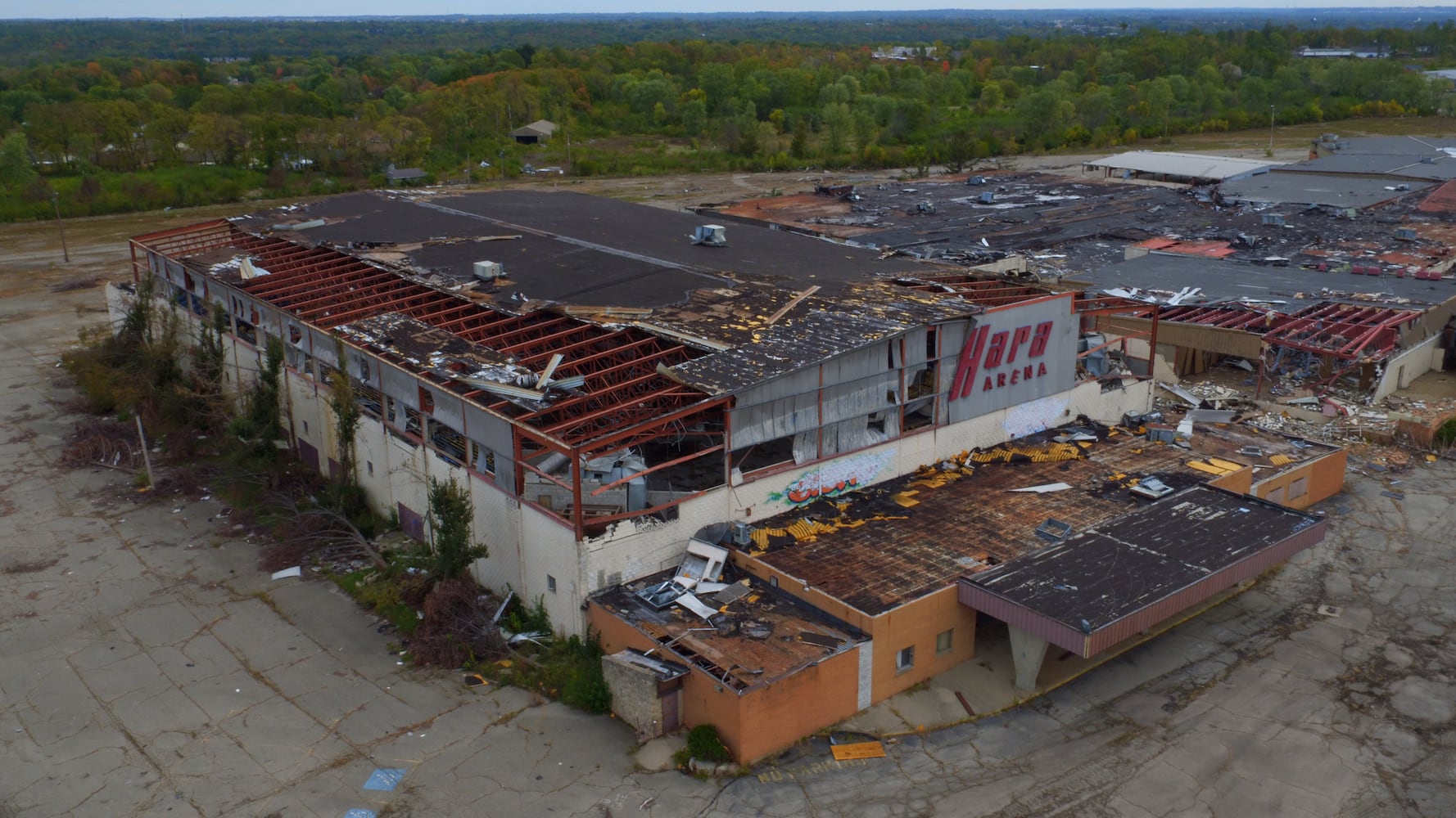 PHOTOS: What tornado-damaged Hara Arena looks like from above