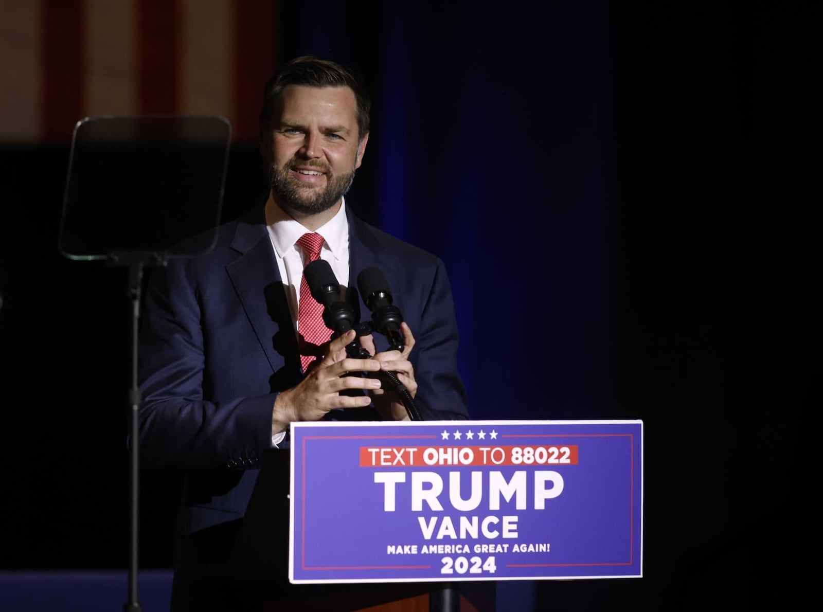 Republican vice-presidential candidate JD Vance speaks at a rally at Middletown High School on Monday, July 22, 2024. NICK GRAHAM / STAFF