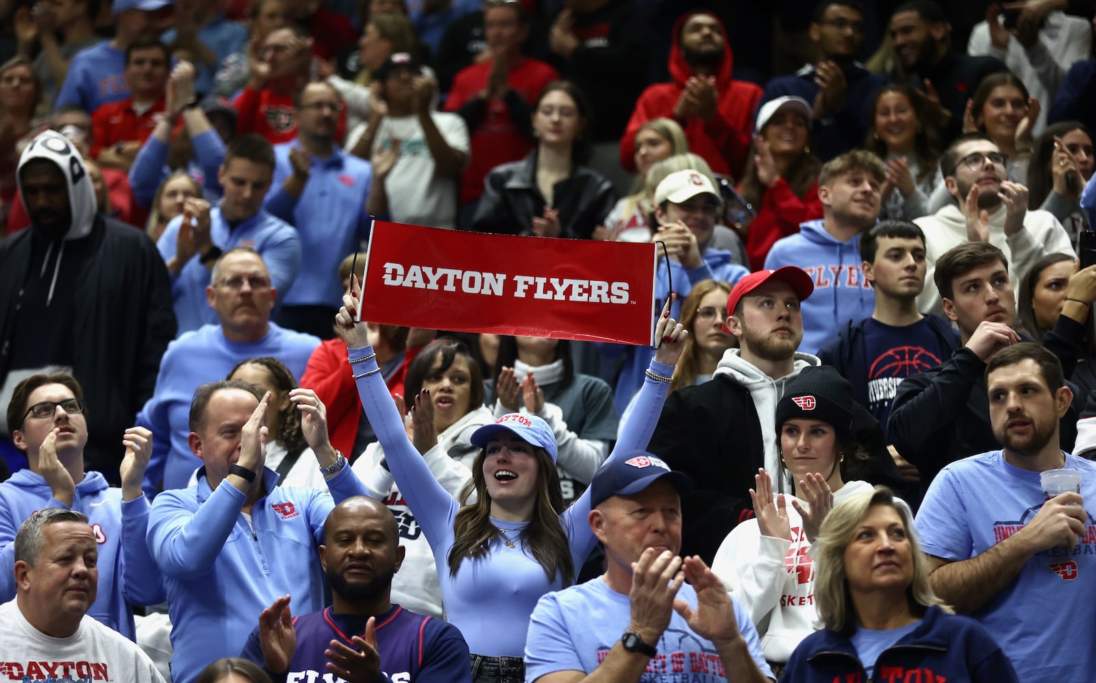 Dayton fans cheer during a game against Cincinnati on Friday, Dec. 20, 2024, at the Heritage Bank Center in Cincinnati.