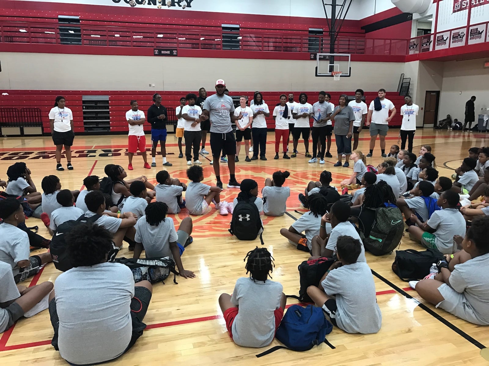 Chris Wright talks to some of his campers at Trotwood Madison High School earlier this week. Tom Archdeacon/CONTRIBUTED