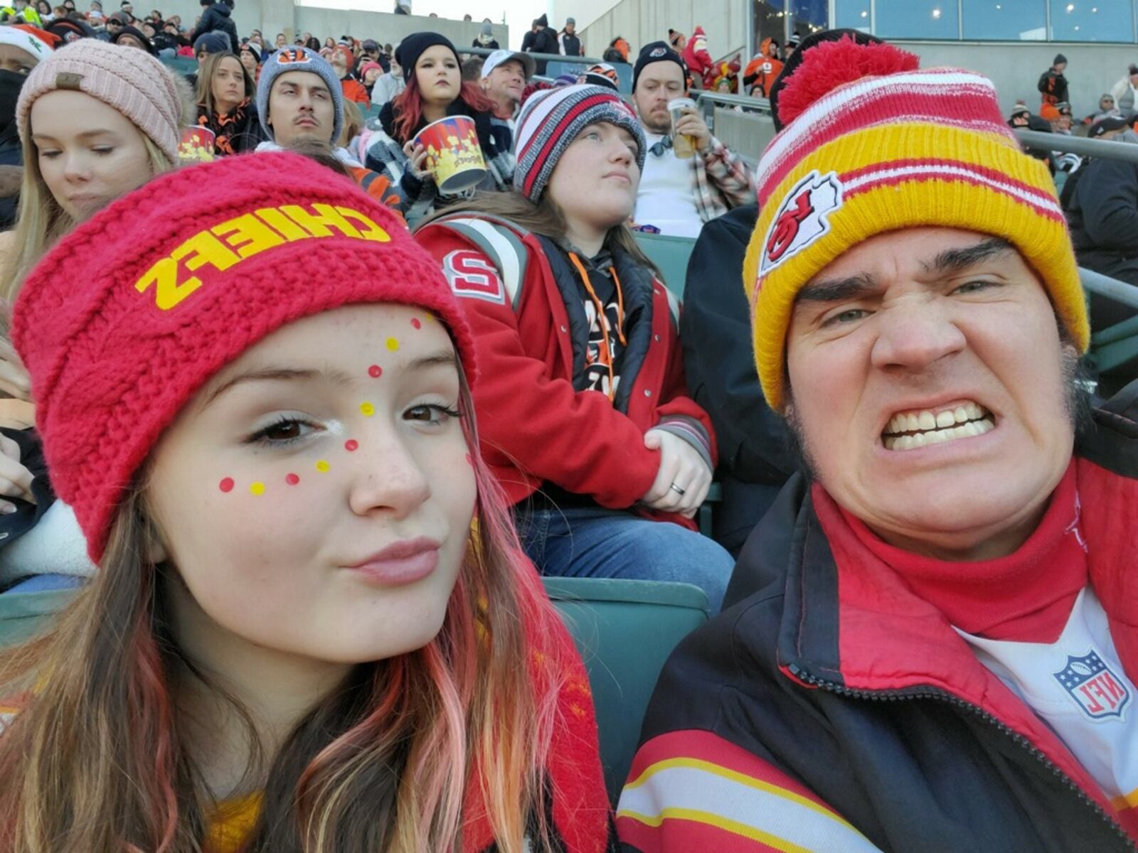 Russell Dennis with grand-daughter Kaylee cheering on the Kansas City Chiefs. CONTRIBUTED