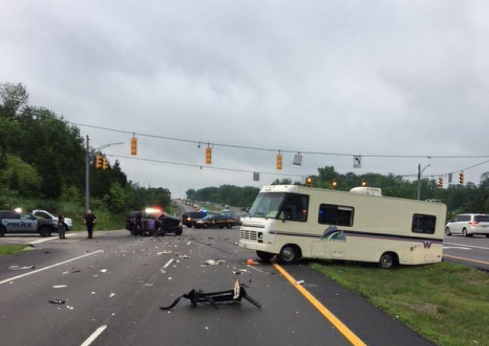 This is a police photograph from the scene of a June 13 crash between a Lebanon police cruisser and a motor home. CONTRIBUTED