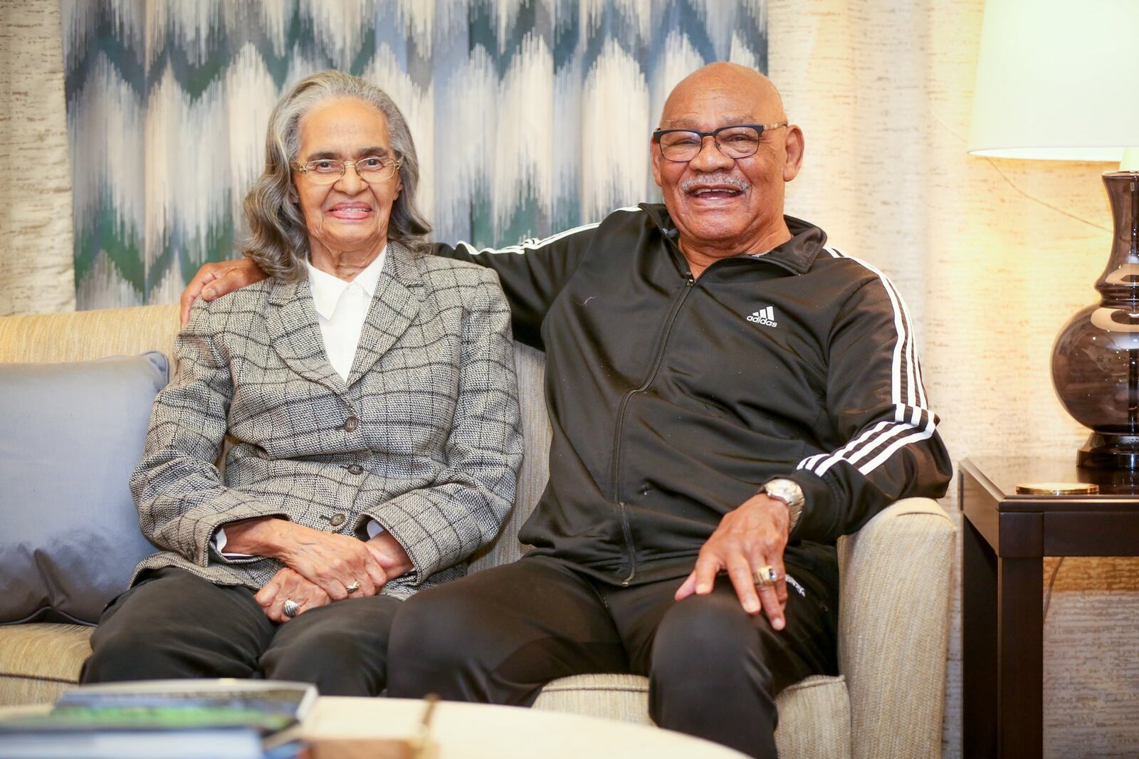 George Taliaferro and his wife of 67 years, Viola. George was a three-time college football All American at Indiana University, saw his college career interrupted with a stint in the Army and still became the first African American drafted into the National Football League when the Chicago Bears picked him in 1949. He played five years in the NFL with New York, Dallas, Baltimore and Philadelphia and was three-times named an All Pro. During his NFL days he played a record seven positions: halfback, quarterback, wide receiver, cornerback, punter, kick returner & punt returner. George went on to be a professor at Indiana University and was enshrined in the College Football Hall of Fame. GREG LYNCH / STAFF