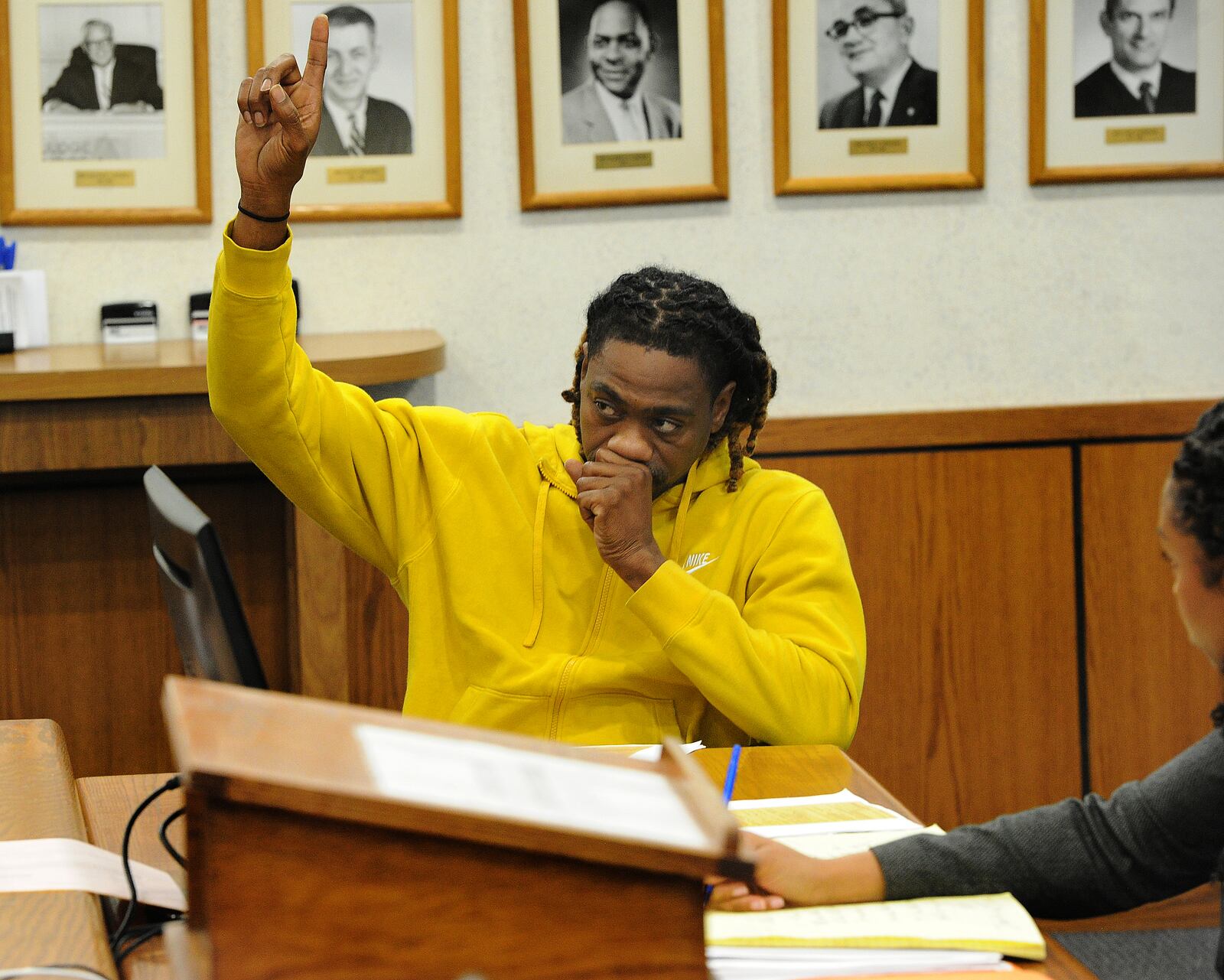 Clifford Owensby raises his hand to talk to the judge during court Monday, Oct. 25, 2021 about the minor traffic misdemeanors of September 30. Owensby was charged for a window tint and seat belt violation. He was found guilty of both traffic violations and fined $150 for each. MARSHALL GORBY\STAFF