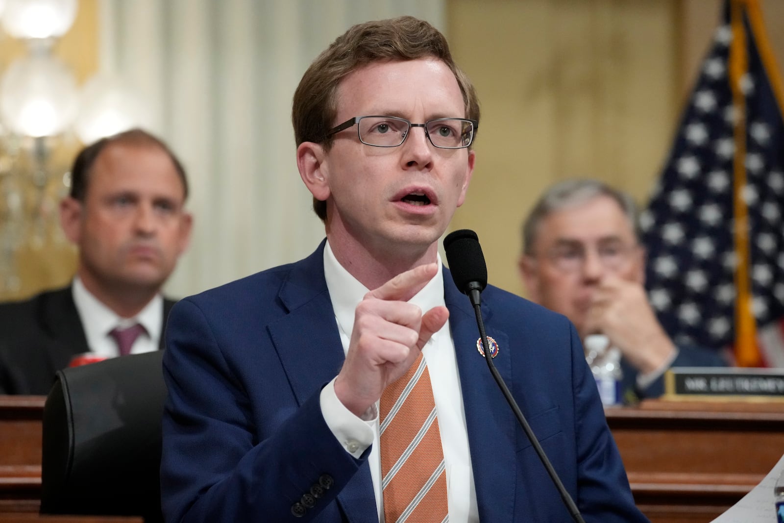 FILE - Rep. Dusty Johnson, R-S.D., questions witnesses during a hearing on Capitol Hill, Feb. 28, 2023, in Washington. (AP Photo/Alex Brandon, File)