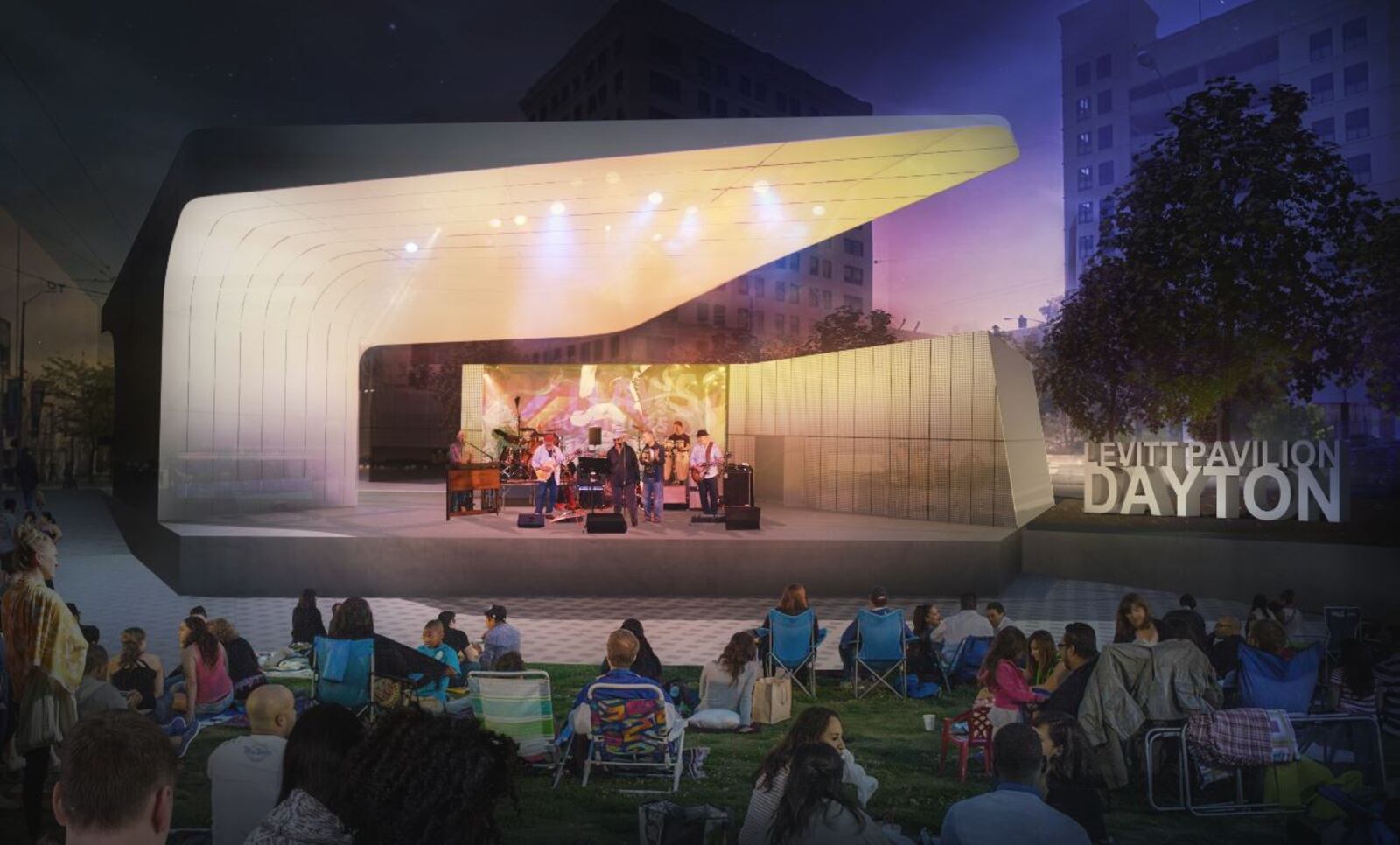 A look at the planned Levitt Pavilion Dayton, which will be built in Dave Hall Plaza. SUBMITTED