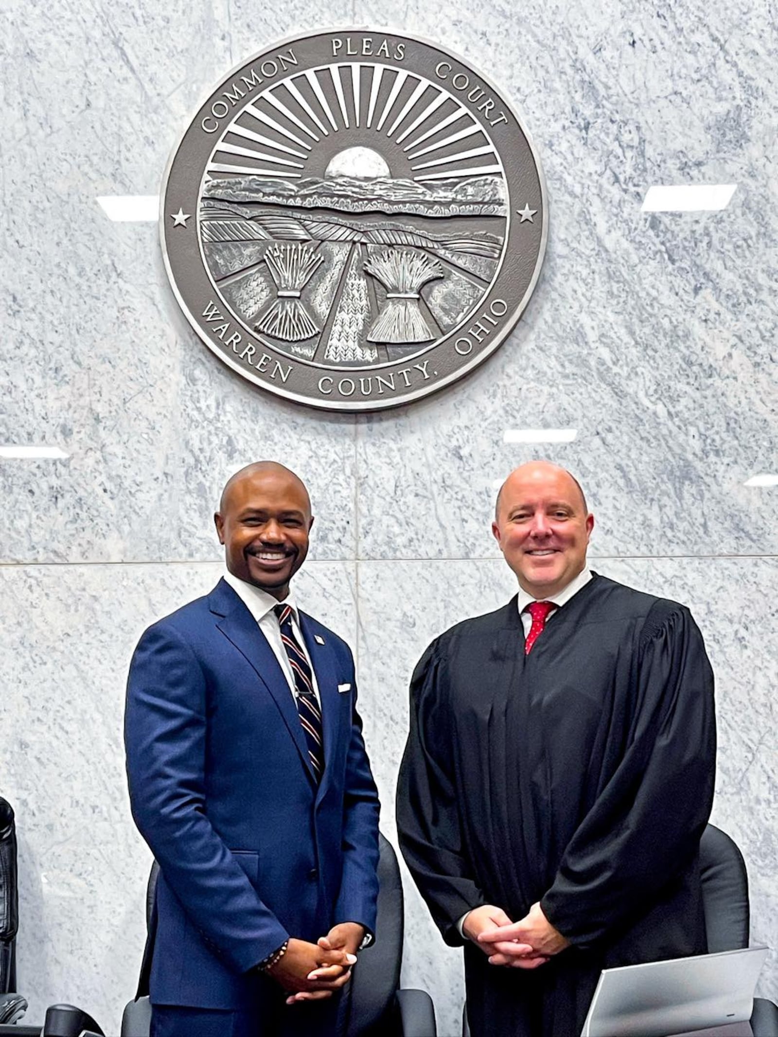 Warren County Clerk of Courts Breighton Smith stands with Ohio Supreme Court Justice Dan Hawkins, who administered the oath of office to Smith on Dec. 17, 2024. CONTRIBUTED