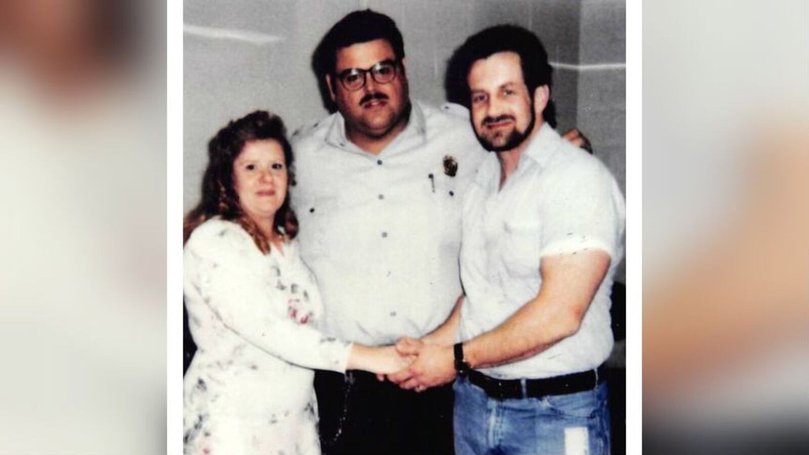 Convicted killer Nick Sutton, far right, is pictured on his wedding day with his wife, Reba Sutton, and then-Tennessee correctional Lt. Tony Eden, center, who served as Sutton's best man. Eden was among Sutton's supporters seeking clemency before Sutton, 58, was put to death in Tennessee's electric chair Thursday, Feb. 20, 2020, at Riverbend Maximum Security Institution in Nashville.