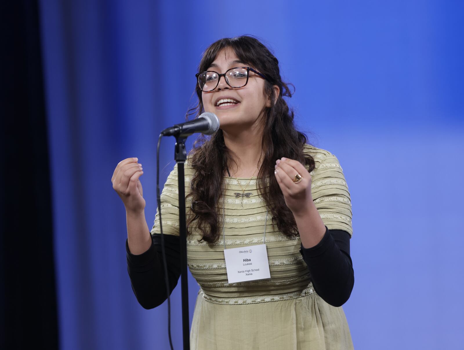 Xenia High School student Hiba Loukssi won first place at the Poetry Out Loud Ohio State Championship Friday, March 10, 2023. CONTRIBUTED