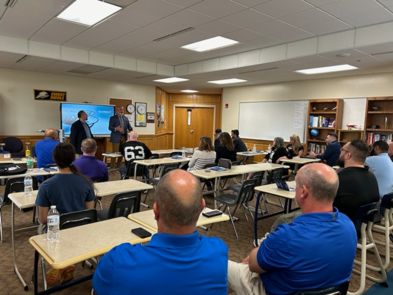 An Ohio drone program meeting was held Wednesday, May 8, at Emmanuel Christian Academy, with leadership from Embry-Riddle’s Gaetz Aerospace Institute, state representatives including Bernie Willis, officials and administration from local schools in the area and others not a part of the program that are interested in getting more information. Brooke Spurlock/Staff