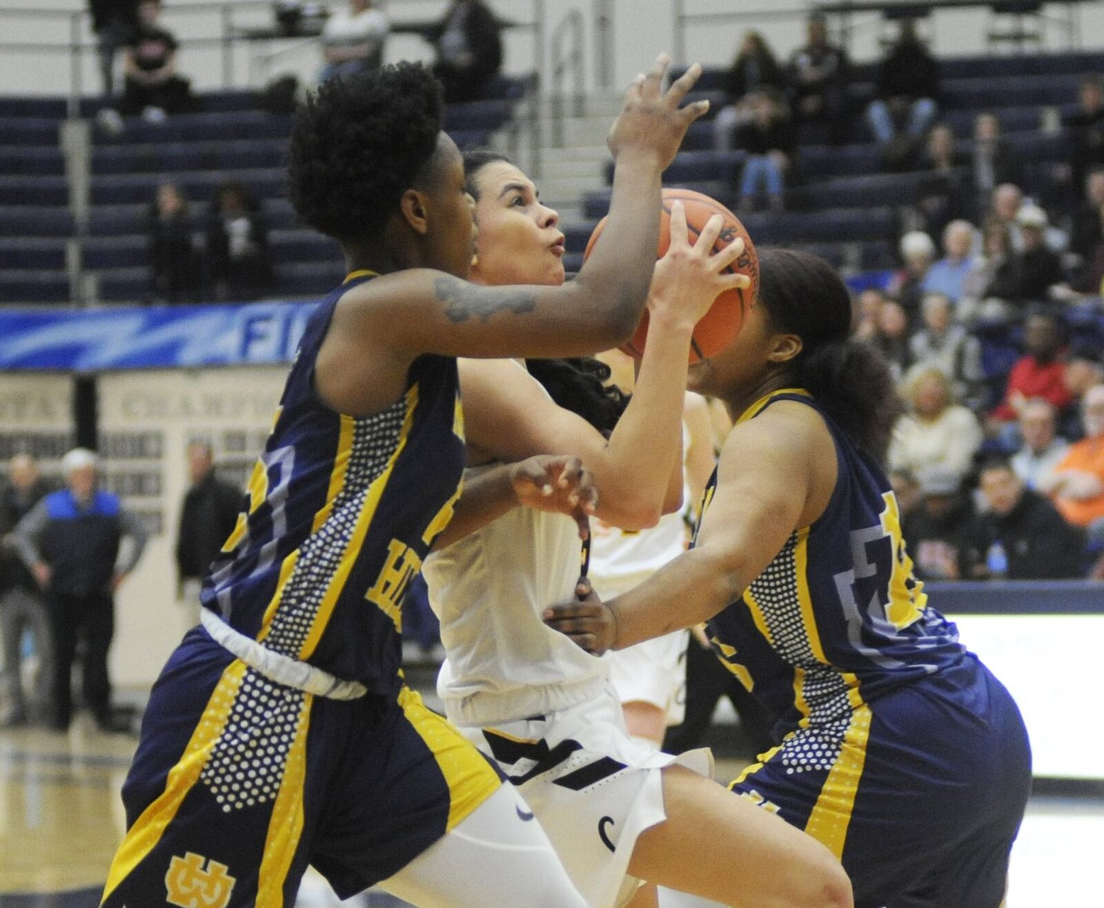 Amy Velasco of Centerville (with ball) scored a game-high 15 points. Centerville defeated Cin. Walnut Hills 54-39 in a girls high school basketball D-I regional final at Fairmont’s Trent Arena on Wednesday, March 6, 2019. MARC PENDLETON / STAFF