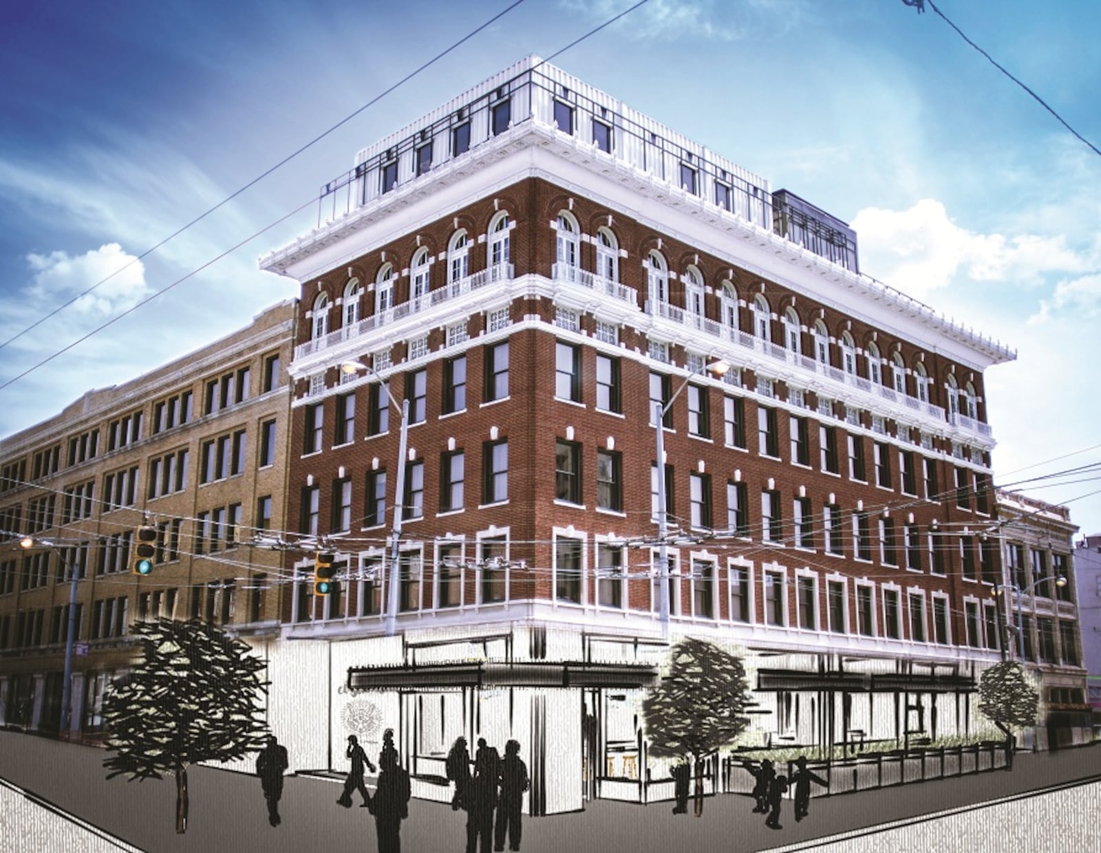 An artist rendering of plans for the facade of the 100 E. Third Street building. Developers will use tax credits to help rehabilitate the Elks Building. SUBMITTED