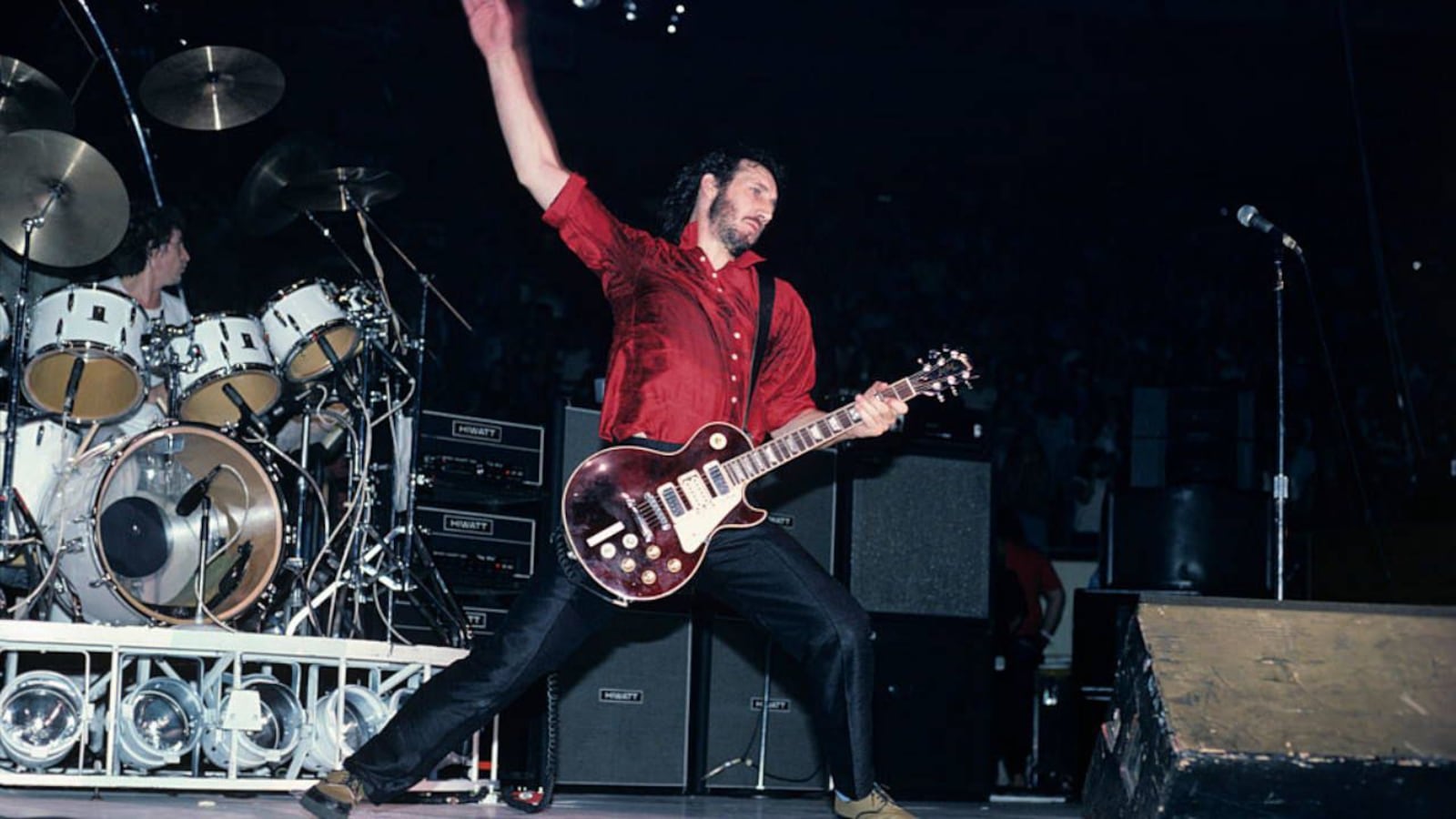 Pete Townshend is noted for his wild, windmilling style of guitar playing.