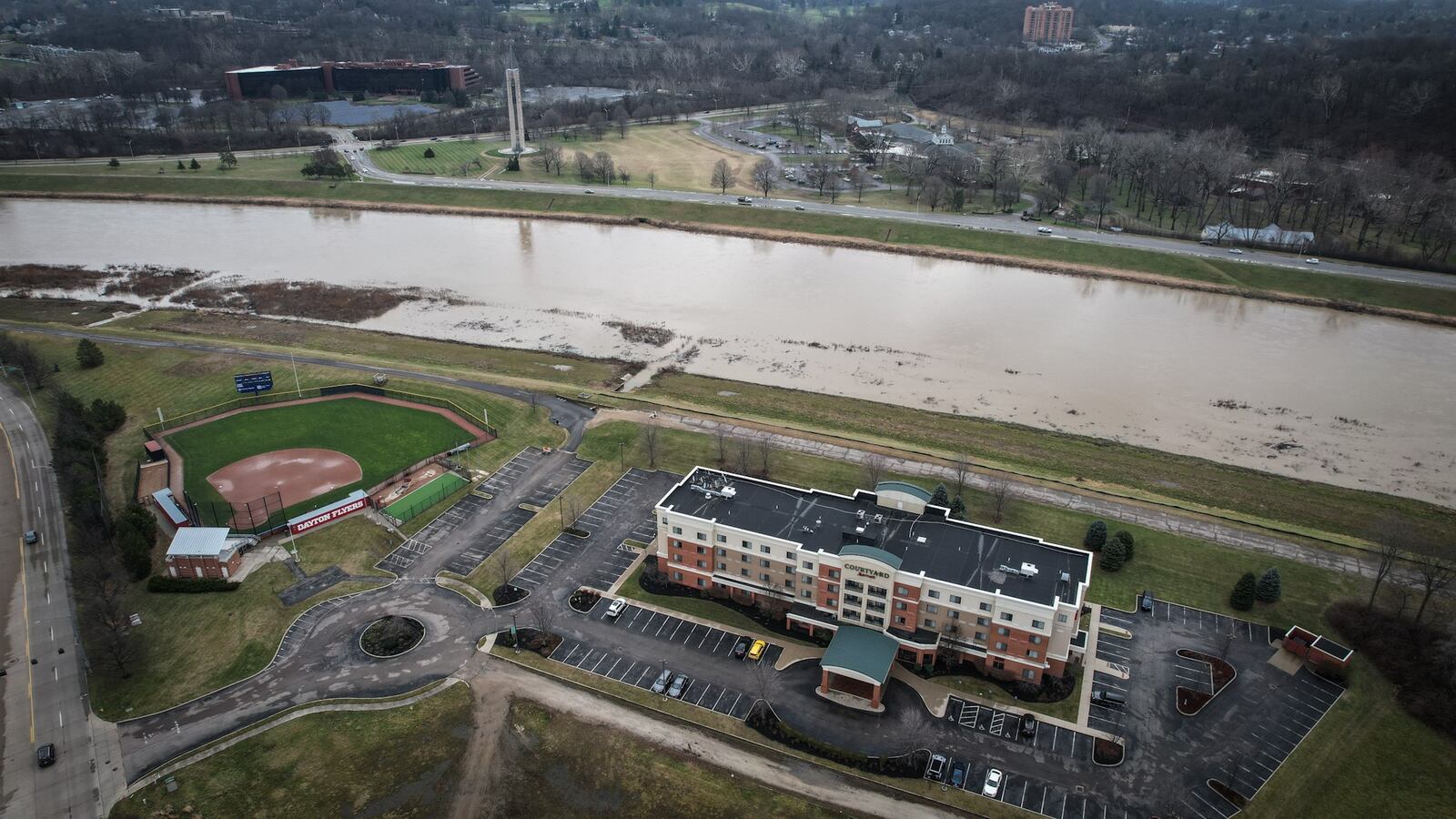 A new pedestrian bridge over the Great Miami River is being proposed between the UD Arena area and Carillon Park. JIM NOELKER/STAFF