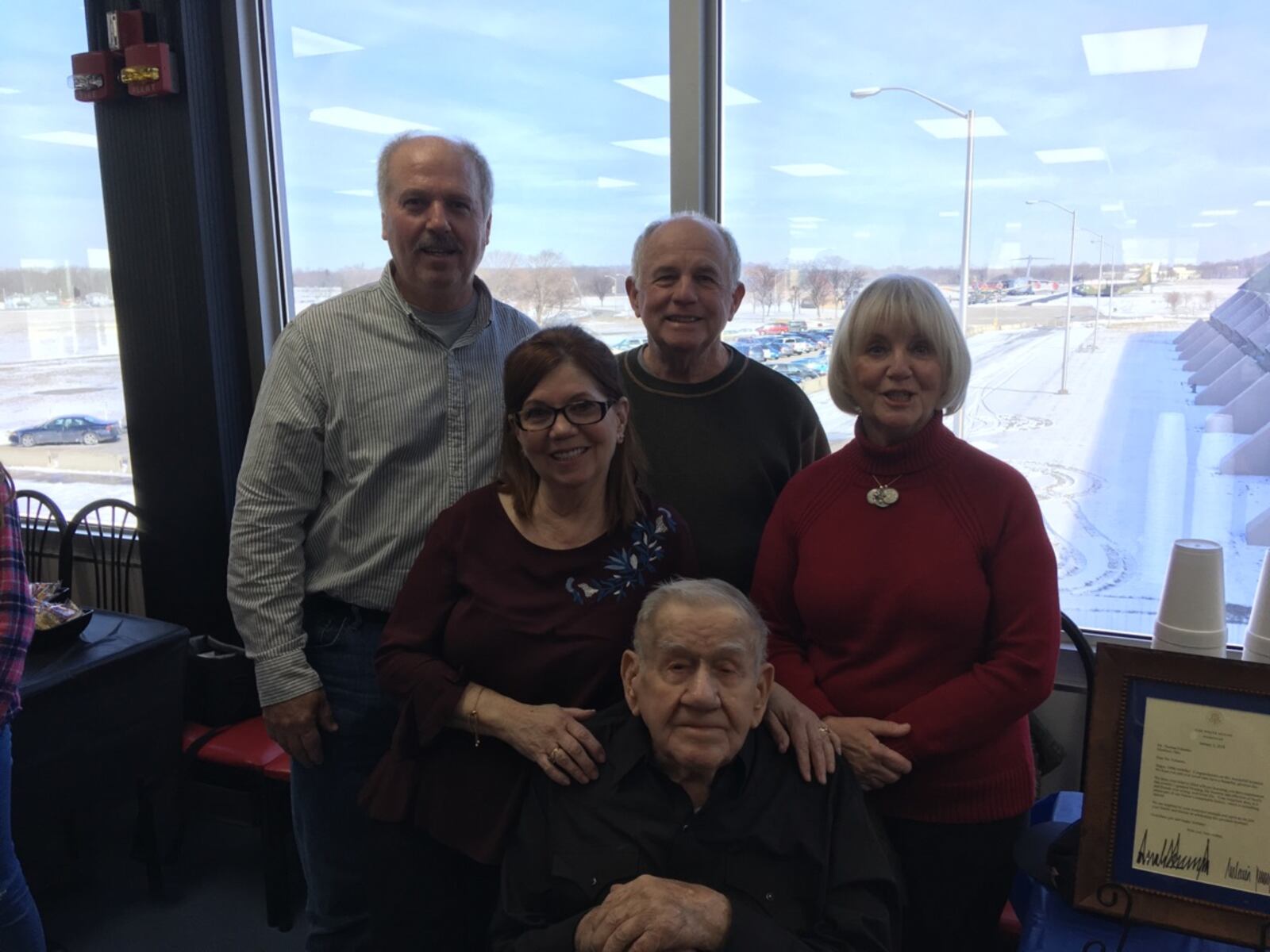 World War II Veteran Thomas Eubanks, of Springfield, (seated) with his four children, from left, David Eubanks, Cathy Ferguson, Steve Eubanks and Sandi Black. Contributed