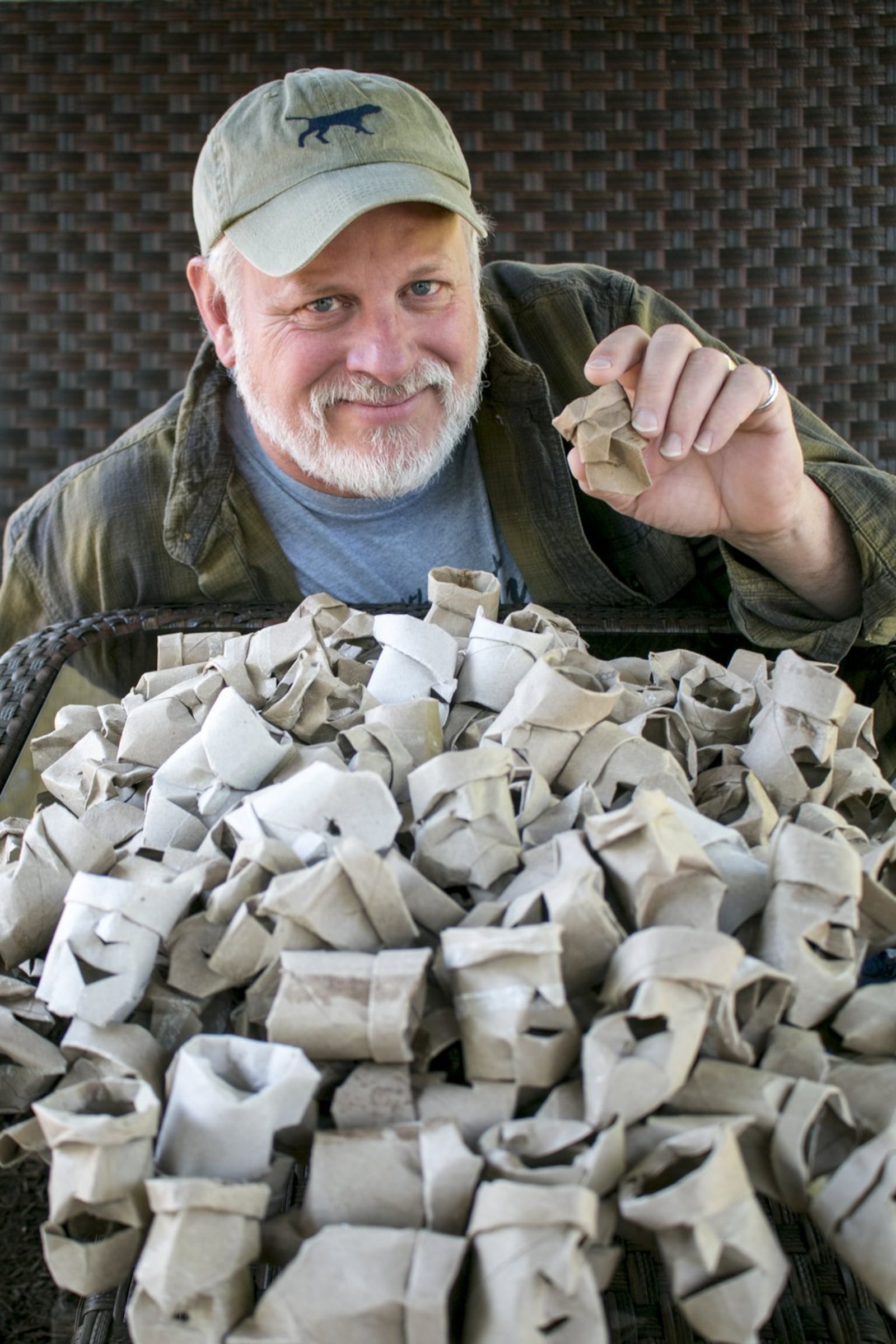 Jon Daugherty of Clayton is creating sculptural heads and faces using toilet paper tubes. CONTRIBUTED/LORI DAUGHERTY