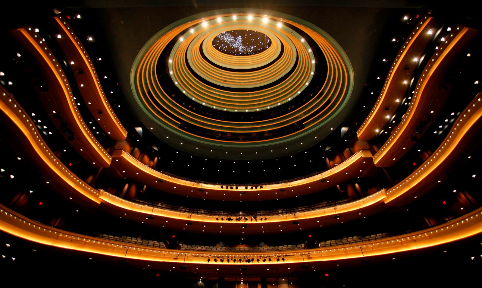 The theater's dome not only mimics the sky on the night before the Wright Brothers' first flight, but is made of mesh and shaped to enhance the acoustics. Schuster Center. CHRIS STEWART / STAFF