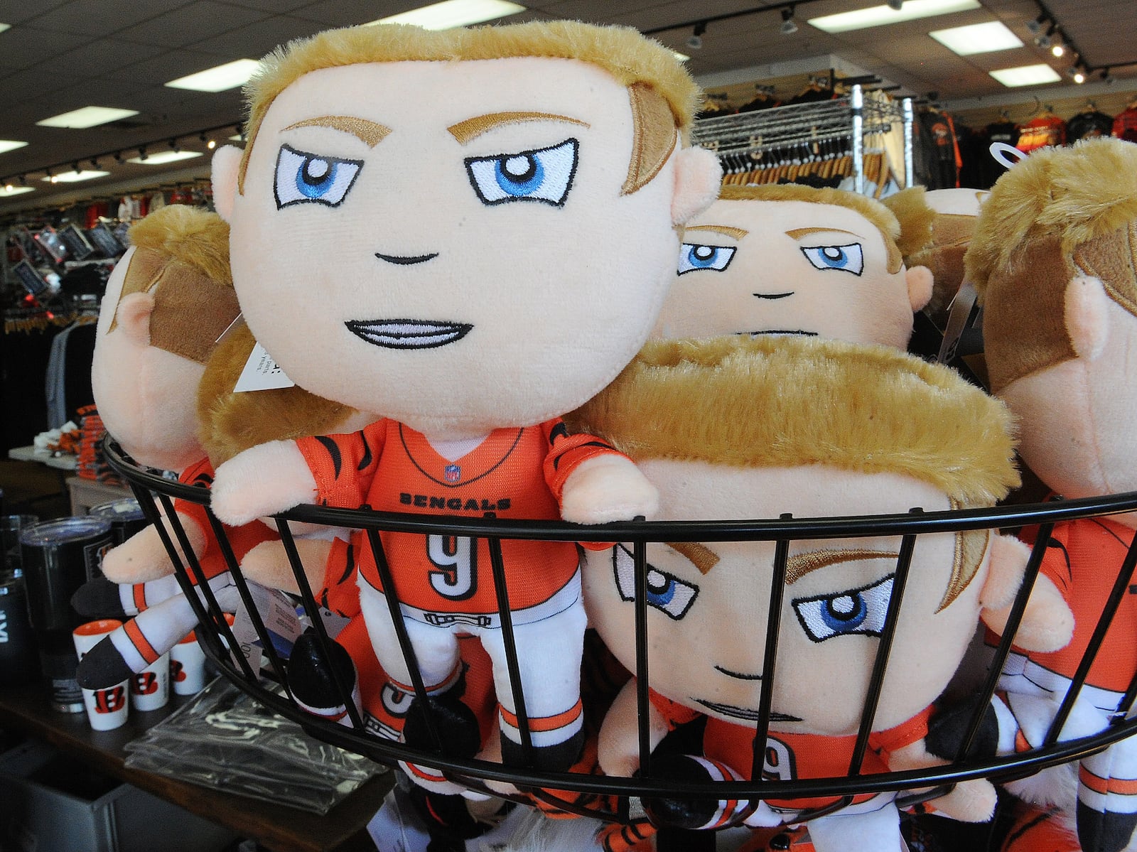 The Rally House at the Dayton Mall has everything for Bengals fans from dolls to hats to jerseys. MARSHALL GORBY\STAFF 