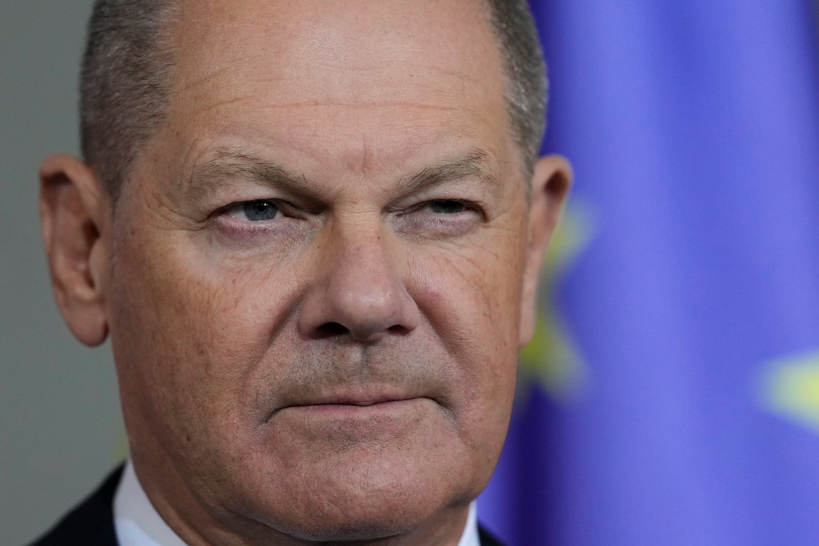 German Chancellor Olaf Scholz gives a statement at the chancellery in Berlin, Germany, Wednesday, Jan. 8, 2025. (AP Photo/Markus Schreiber)