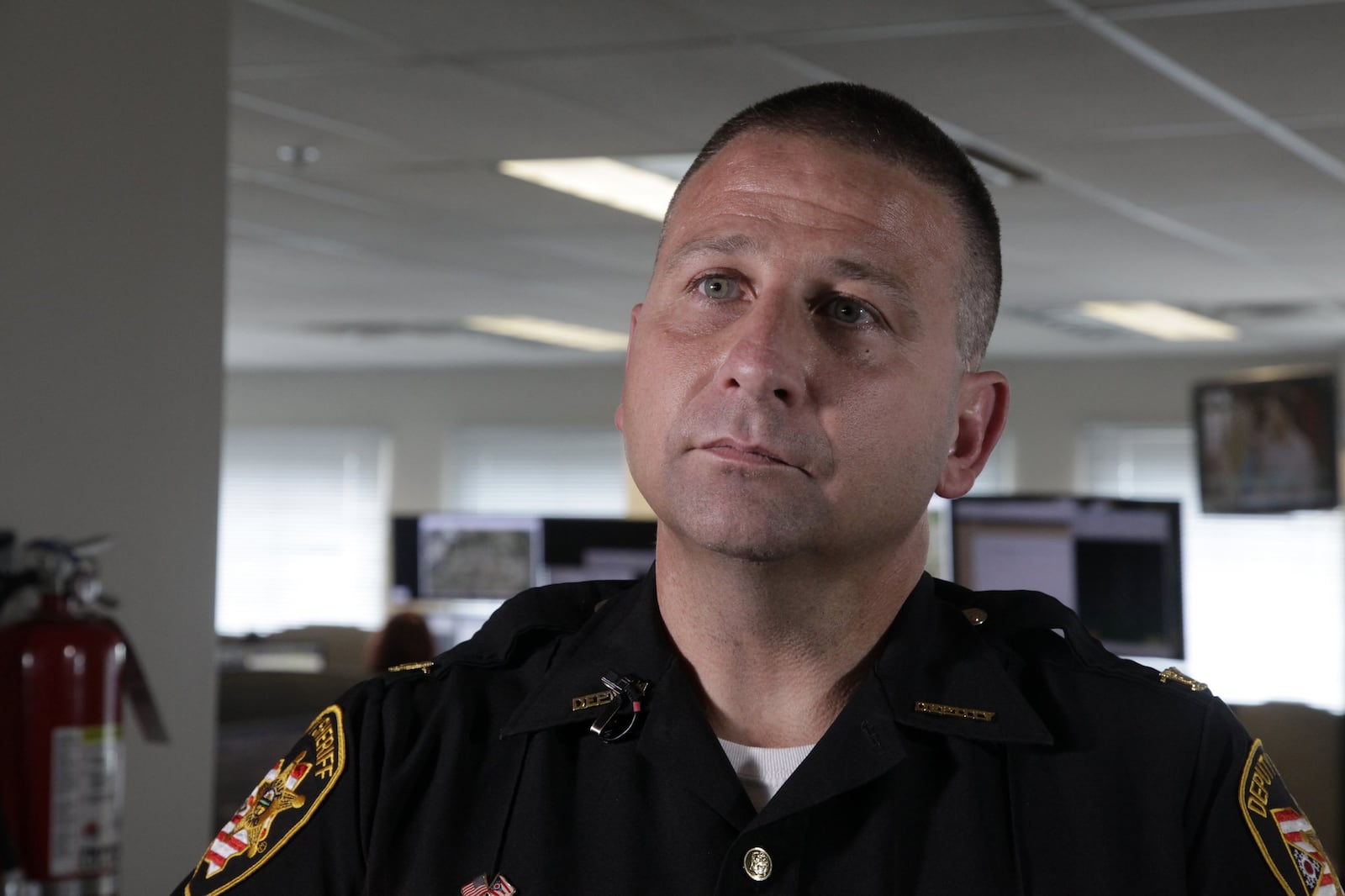 Rob Streck, Chief Deputy of the Montgomery County Sheriff’s Office, said dispatchers are taught to get as much information as possible from the caller because location technology is not consistently accurate. BYRON STIRSMAN/STAFF