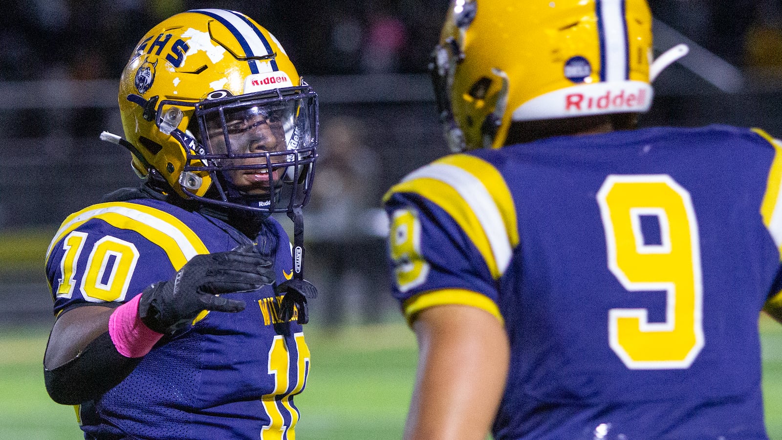 Springfield linebacker Kyron Dolby (10) celebrates a sack for a safety with teammate Bryce Washington during a home game against Centerville earlier this season. Jeff Gilbert/CONTRIBUTED