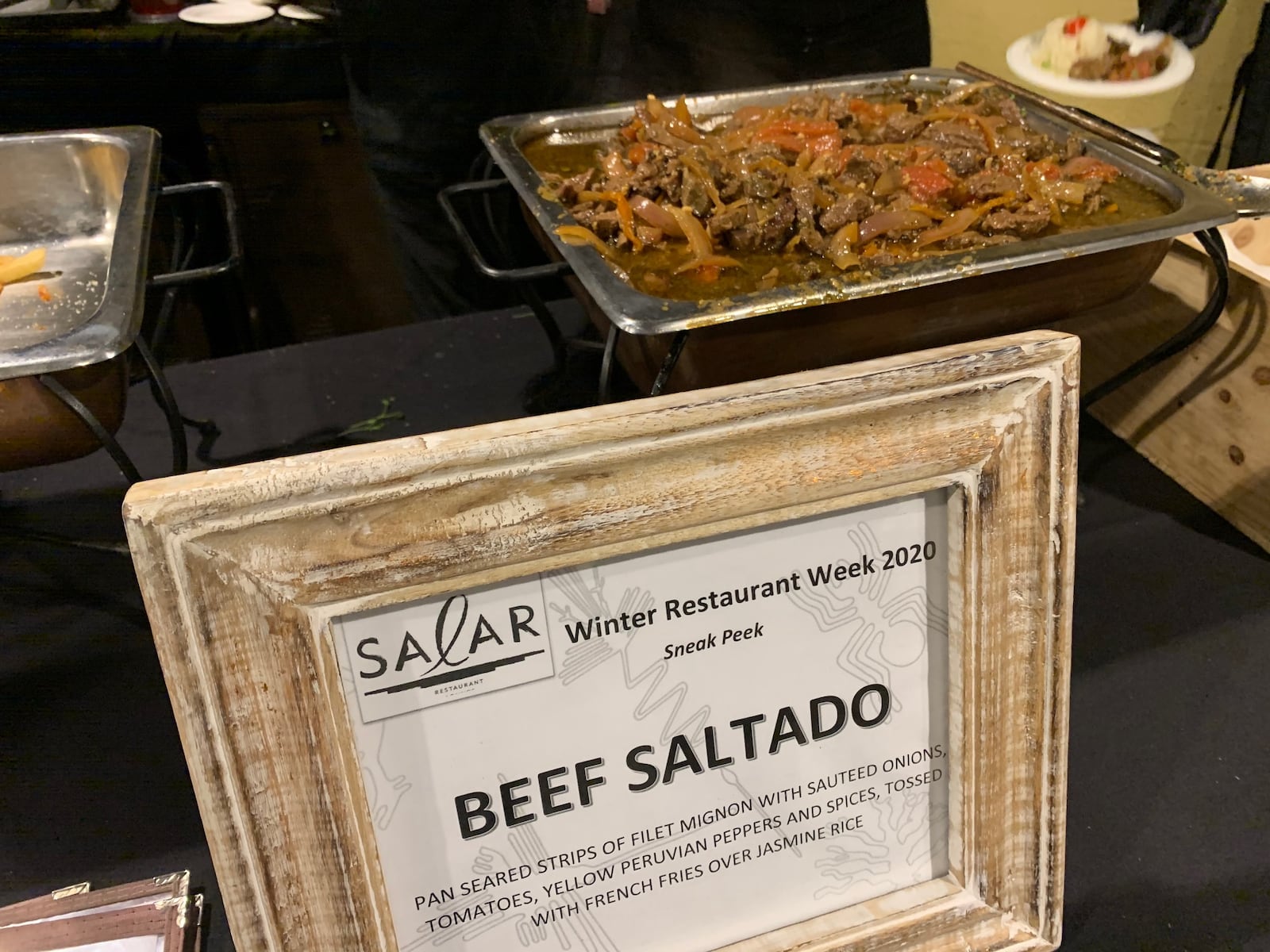 Salar Restaurant and Lounge served Beef Saltado, pan seared strips of filet mignon with sauteed onions, tomatoes, yellow Peruvian peppers and spices tossed with French fries over Jasmine rice during the Miami Valley Restaurant Association's Sneak Peek to Winter Restaurant Week held on Jan. 15, 2020, at Dayton's Steam Plant. ALEXIS LARSEN/CONTRIBUTED