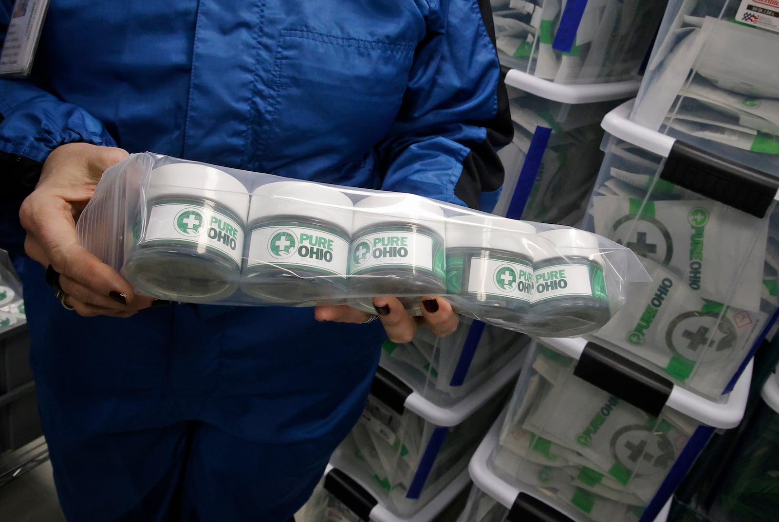 Some of the packaged cannabis ready for the dispensary on Monday, Dec. 4, 2023 at the Pure Ohio Wellness cultivation facility in Clark County. BILL LACKEY/STAFF