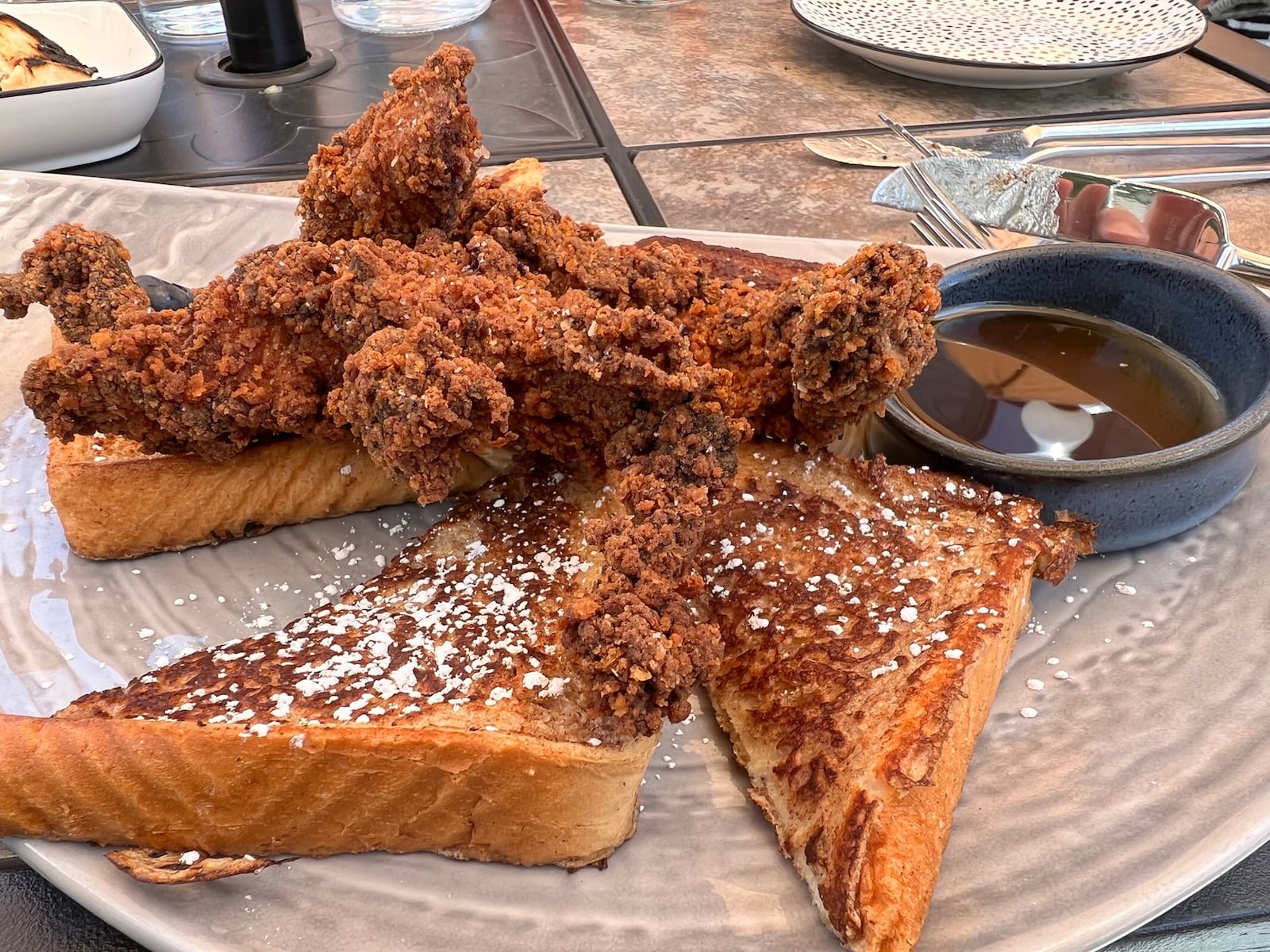 Salar Restaurant & Lounge's Kentucky Paris ($24.50), a buttermilk and panko crusted fried chicken with French toast and bourbon syrup.