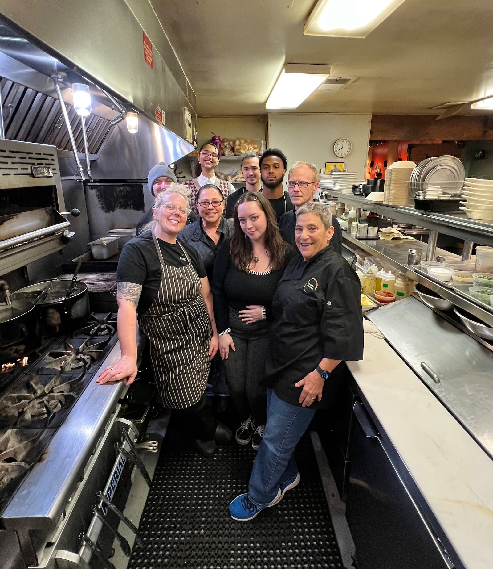 Pictured left to right: Grayson Dekker, Beth Cloutier, Navi Trotman, Patricia Lohnes, Ruth Galbraith, Alec Talbott, Eric Payne, Rob Fischer and Liz Valenti. This is part of the team that Wheat Penny chef and partner Valenti is grateful for this 2024 holiday season. CONTRIBUTED