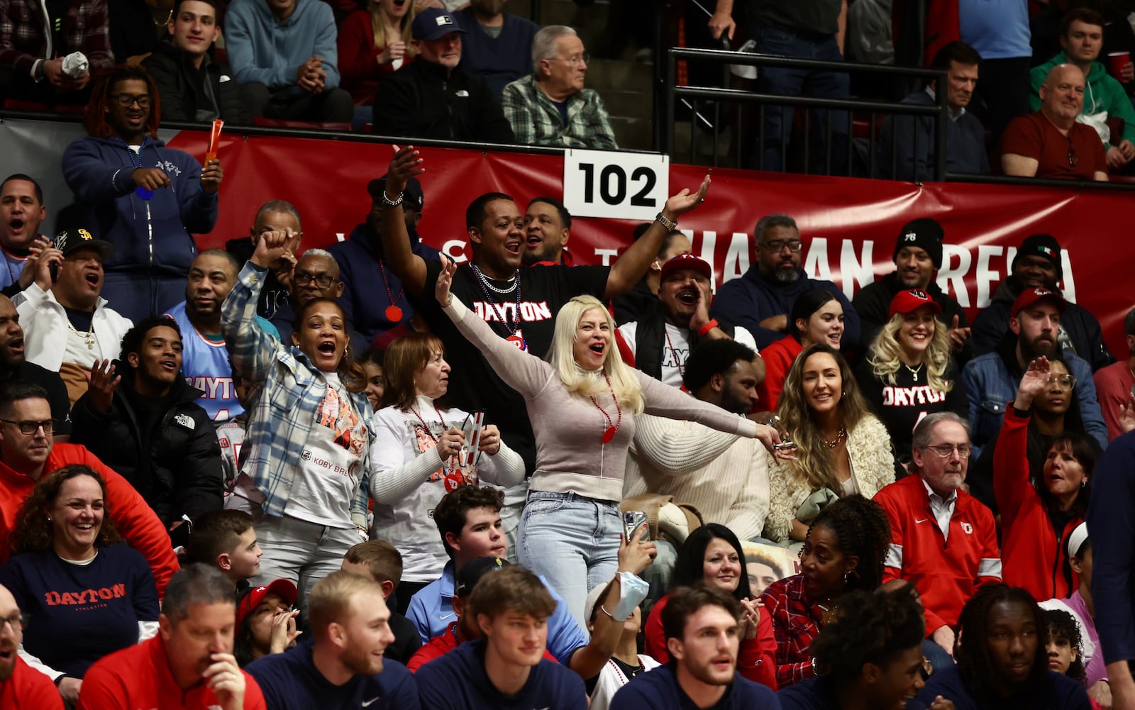 Dayton fans cheer during a game against Saint Joseph’s on Tuesday, Feb. 6, 2024, at Hagan Arena in Philadelphia. David Jablonski/Staff