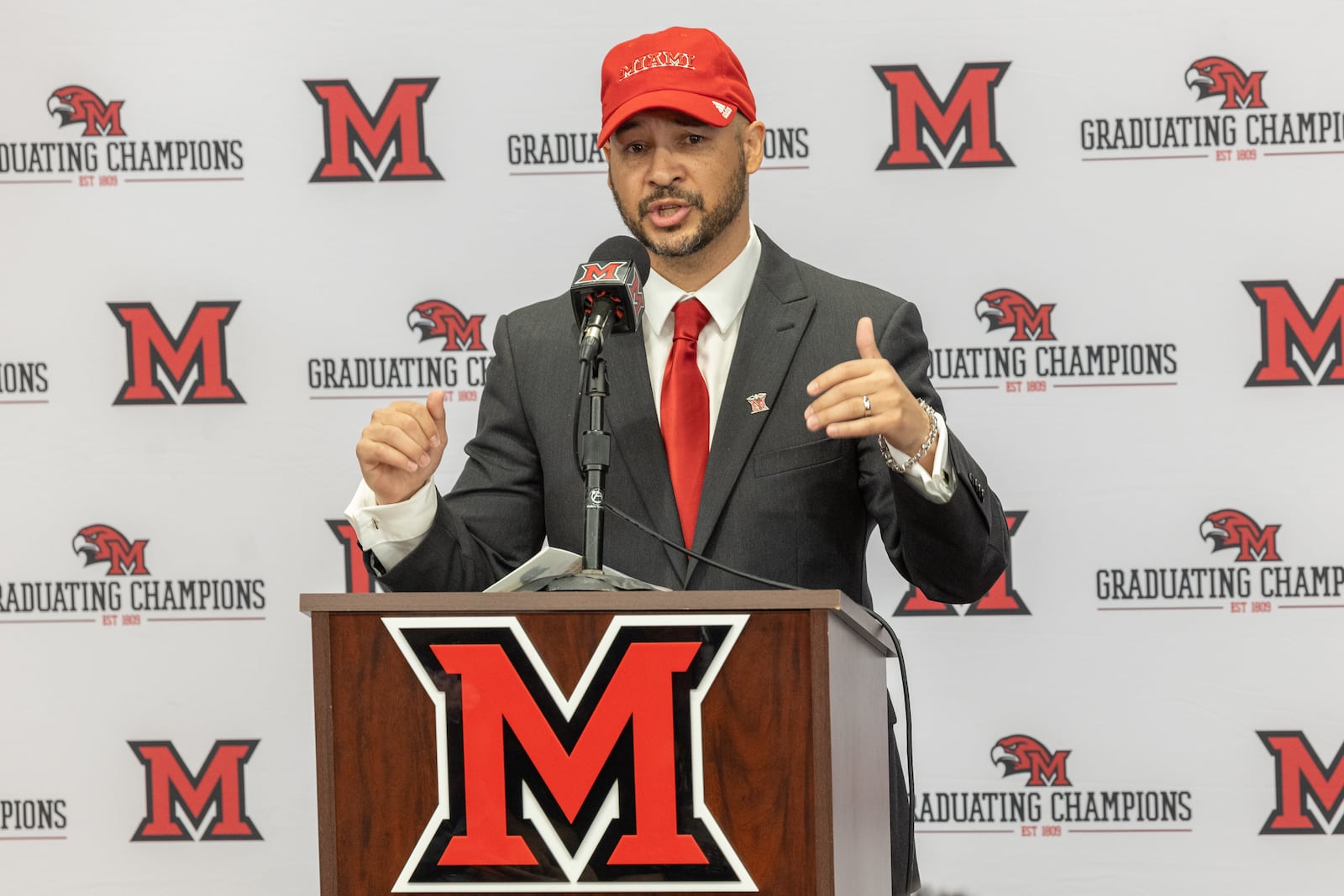 Glenn Box was introduced Tuesday as Miami University's new women's basketball coach. Miami University Athletics photo