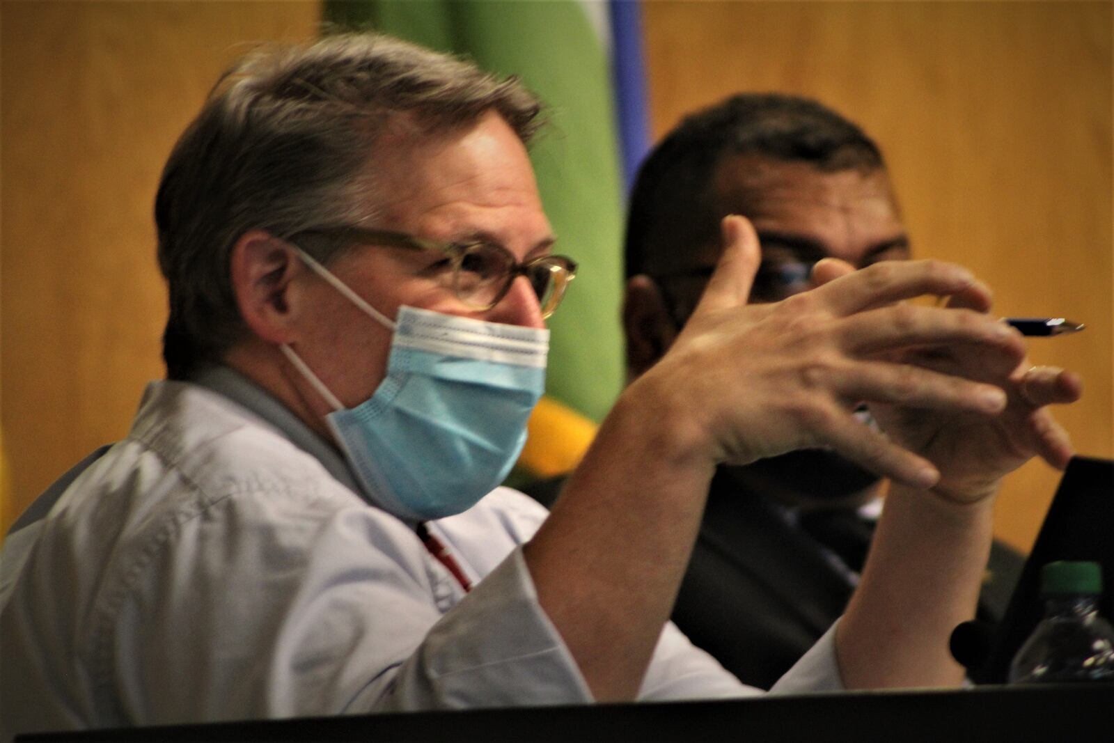 Dayton City Commissioner Darryl Fairchild at Wednesday morning's meeting. CORNELIUS FROLIK / STAFF