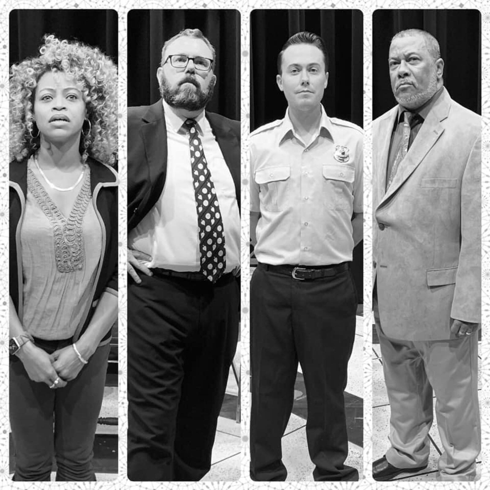 (left to right) Teresa Lynn (Kendra Ellis Connor), Robert Brumberg (Scott Connor), Nathan Evans (Paul Larkin) and Franklin Johnson (John Stokes) in Dayton Playhouse's production of "American Son."