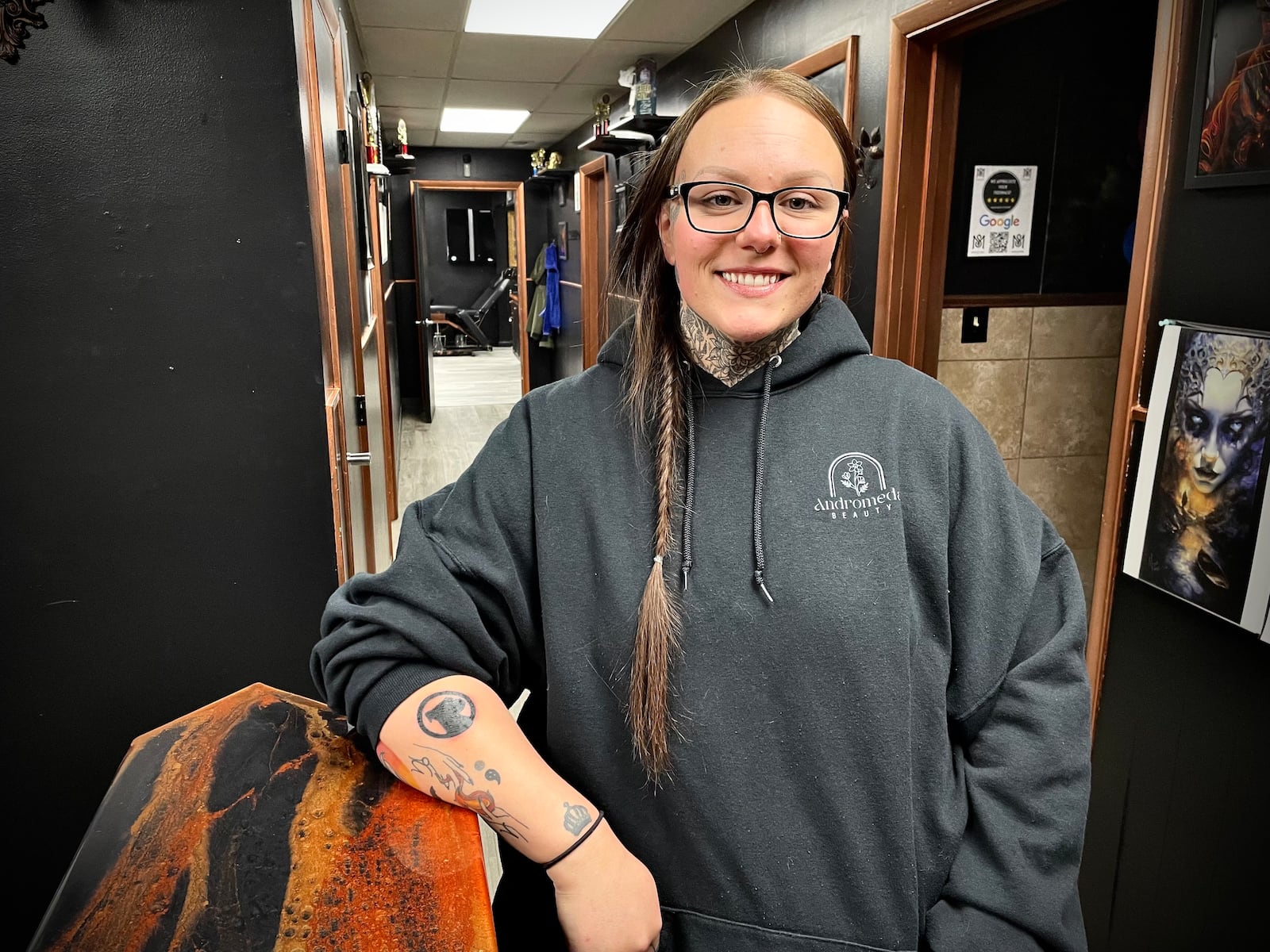 Marcie Lively of Dayton got a tattoo of The Food Pitt's logo during the Cyan Tattoo Invitational because she wanted to show her support for the owners of the food truck.  NATALIE JONES/STAFF