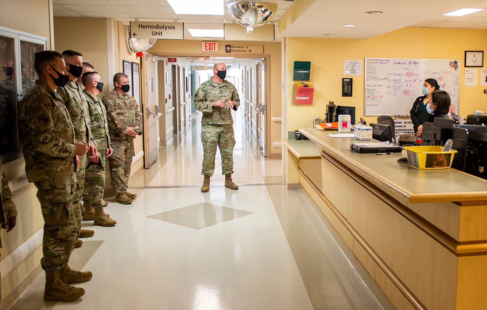 Col. Patrick Miller, 88th Air Base Wing commander, and other members of the base leadership team visit nurses and medical technicians May 12 during Nurse and Medical Technician Appreciation Week to say thanks for all that the medical staff do. U.S. AIR FORCE PHOTO/WESLEY FARNSWORTH