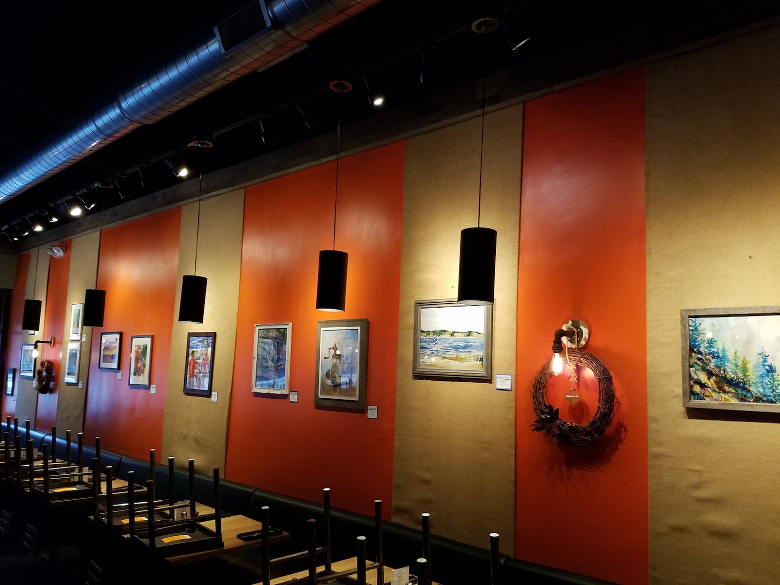 Artists are responsible for hanging their work after-hours. “It’s good for the restaurant because we have beautiful art on the walls that the restaurant does not have to pay for,” says Martha Mendelsohn who chooses the displays for both Meadowlark and Wheat Penny. Shown here: Wheat Penny art by Libby Rudolf. SUBMITTED ART