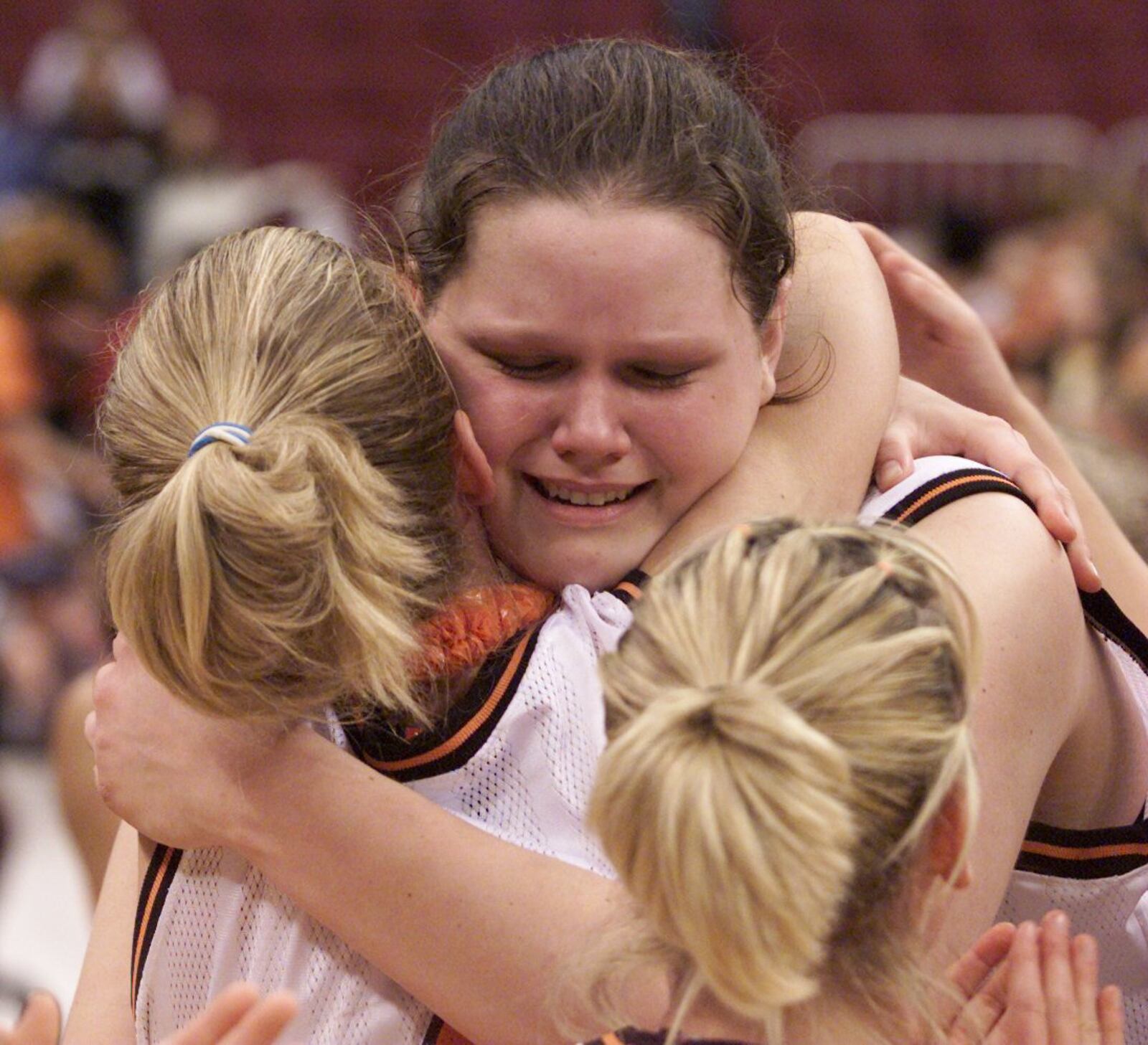 Beavercreek sophomore Alison Bales cries tears of joy after her team beat Chaminade-Julienne for the girls basketball state championship in 2001. LISA POWELL / STAFF