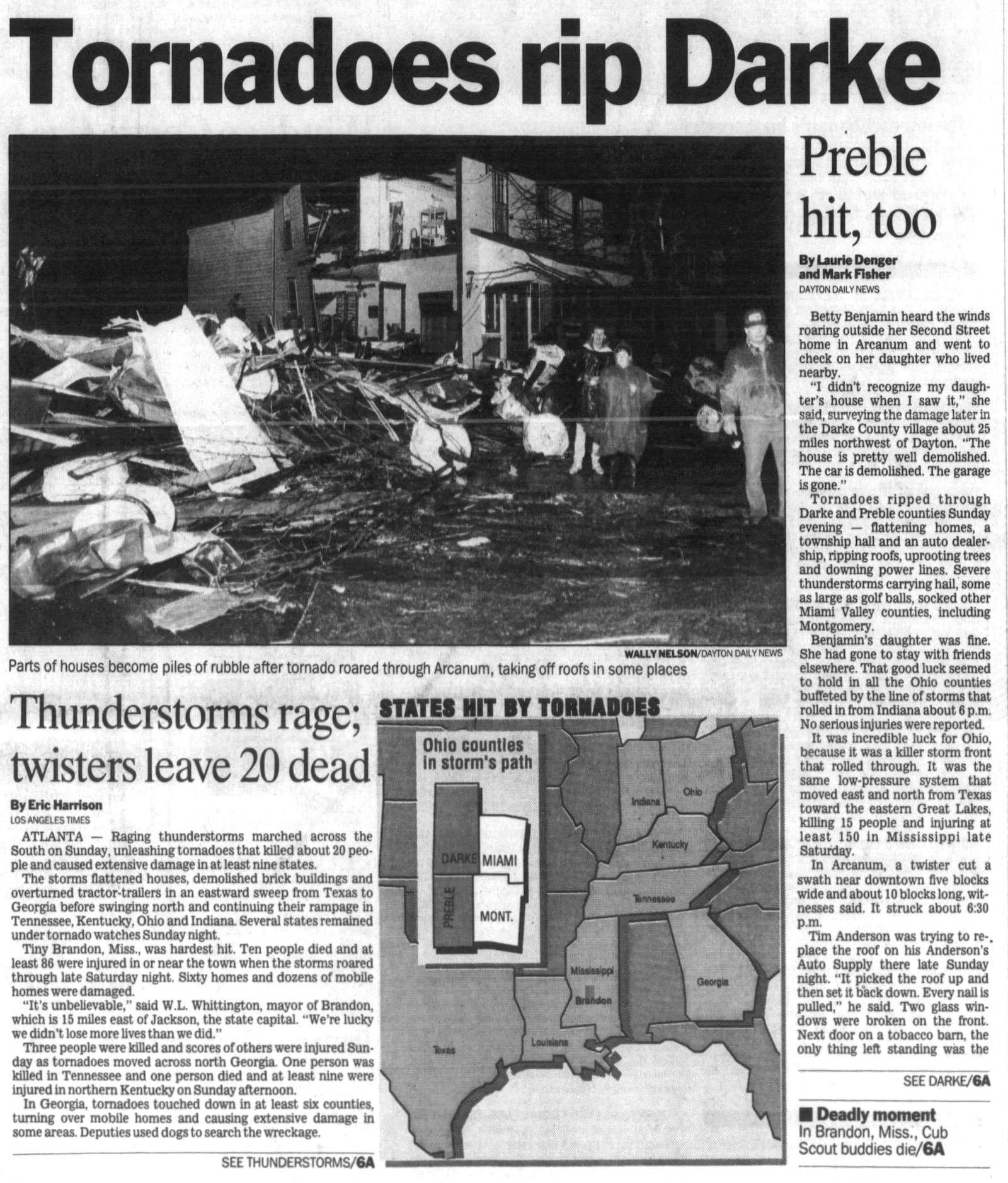 Coverage of the tornado that hit the Miami Valley on November 22, 1992. DAYTON DAILY NEWS ARCHIES