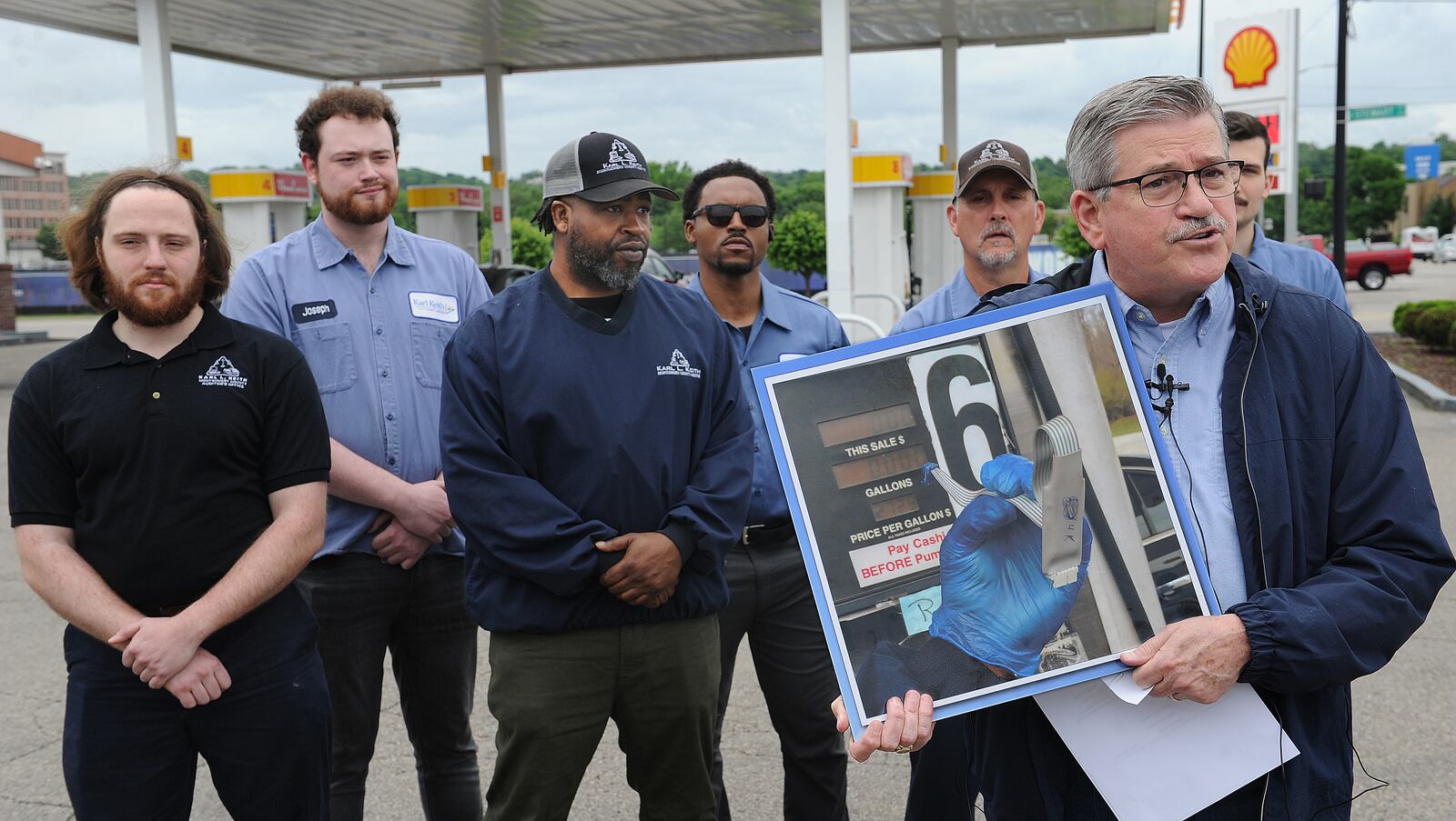 Montgomery County Auditor Karl Keith announced an initiative Wednesday, May 25, 2022 that his office is undertaking to check for credit card skimmers at local gas pumps. Keith showed a picture of what a skimmer looks like at the Shell Station on South Main Street MARSHALL GORBY\STAFF