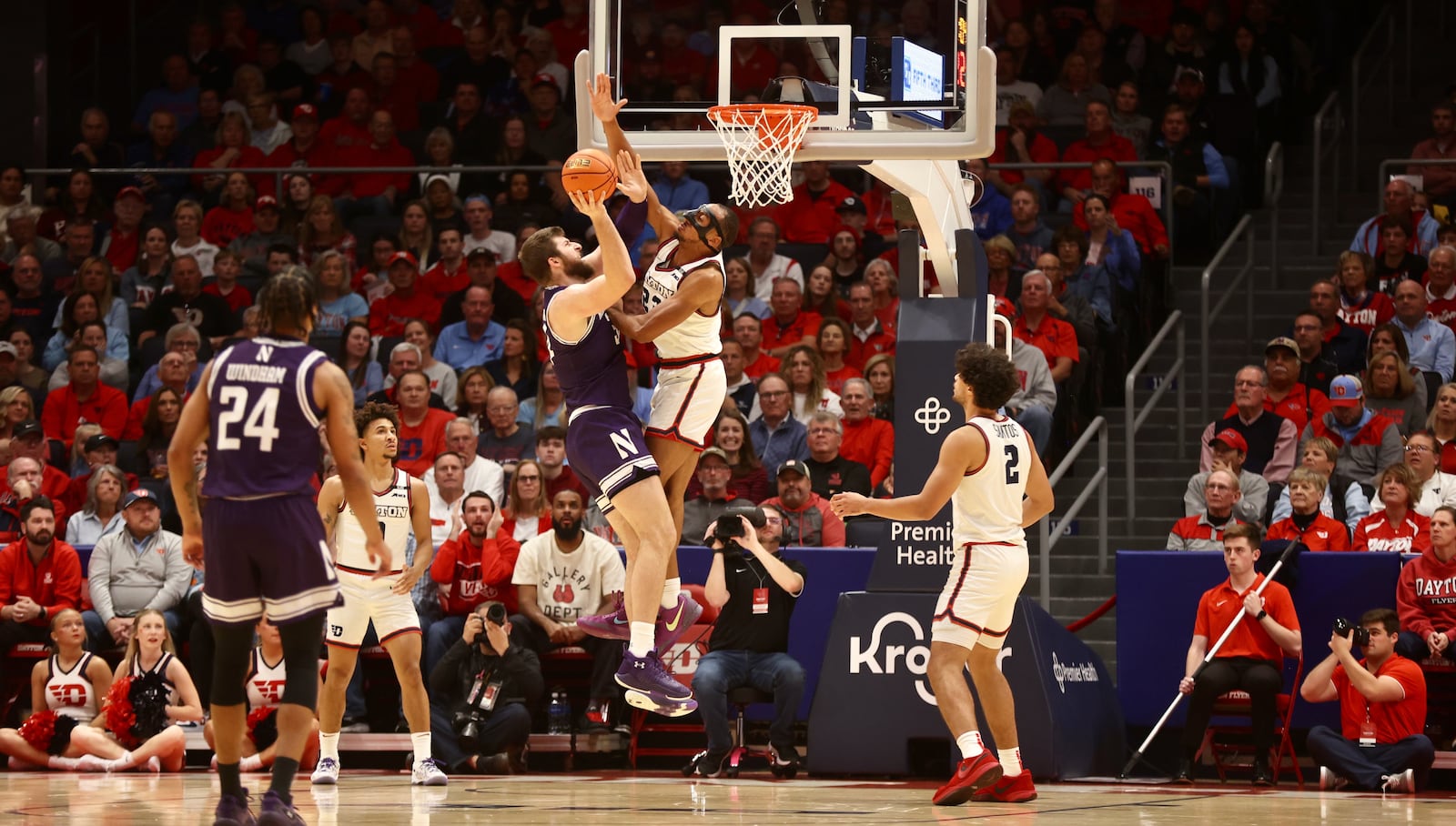 Dayton's Zed Key defends a shot against Northwestern on Saturday, Nov. 9, 2024, at UD Arena. David Jablonski/Staff