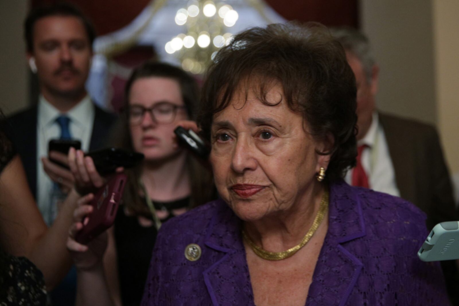 Rep. Nita Lowey (D-N.Y.) talks to members of the media at the U.S. Capitol.