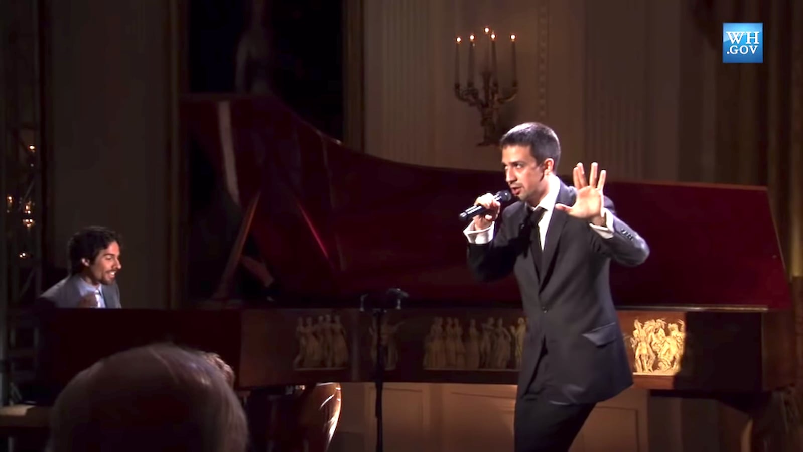 Lin-Manuel Miranda performs at the White House in 2009 accompanied by Alex Lacamoire.