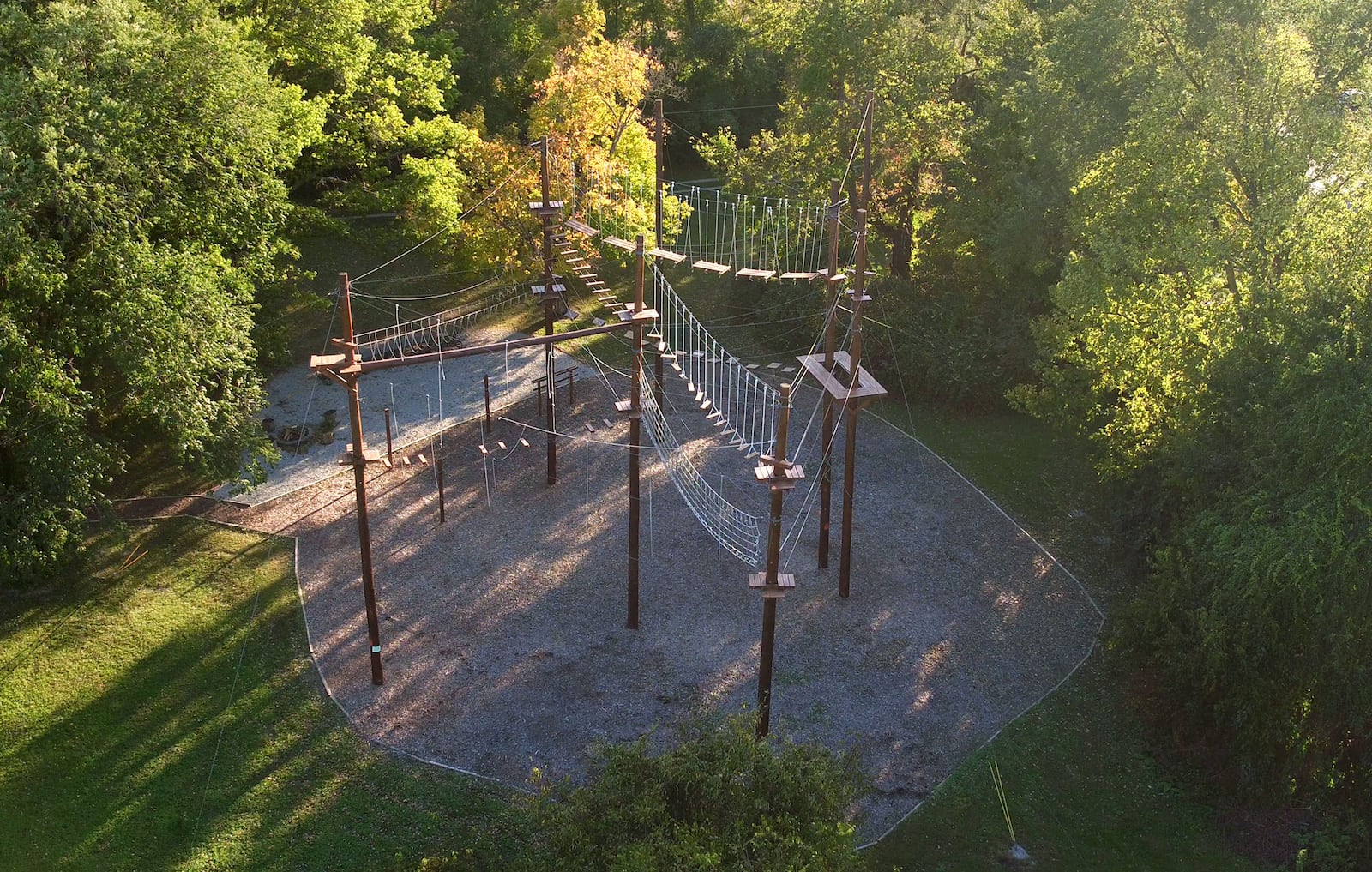 Team Building Challenge Ropes Course at Athletes in Action Sports Complex in Xenia.  Built on land from the former Ohio Veteran's Children's Home, Athletes in Action installed seven synthetic turf playing fields in 2006 including two soccer, two softball, one baseball and one football field.  TY GREENLEES / STAFF