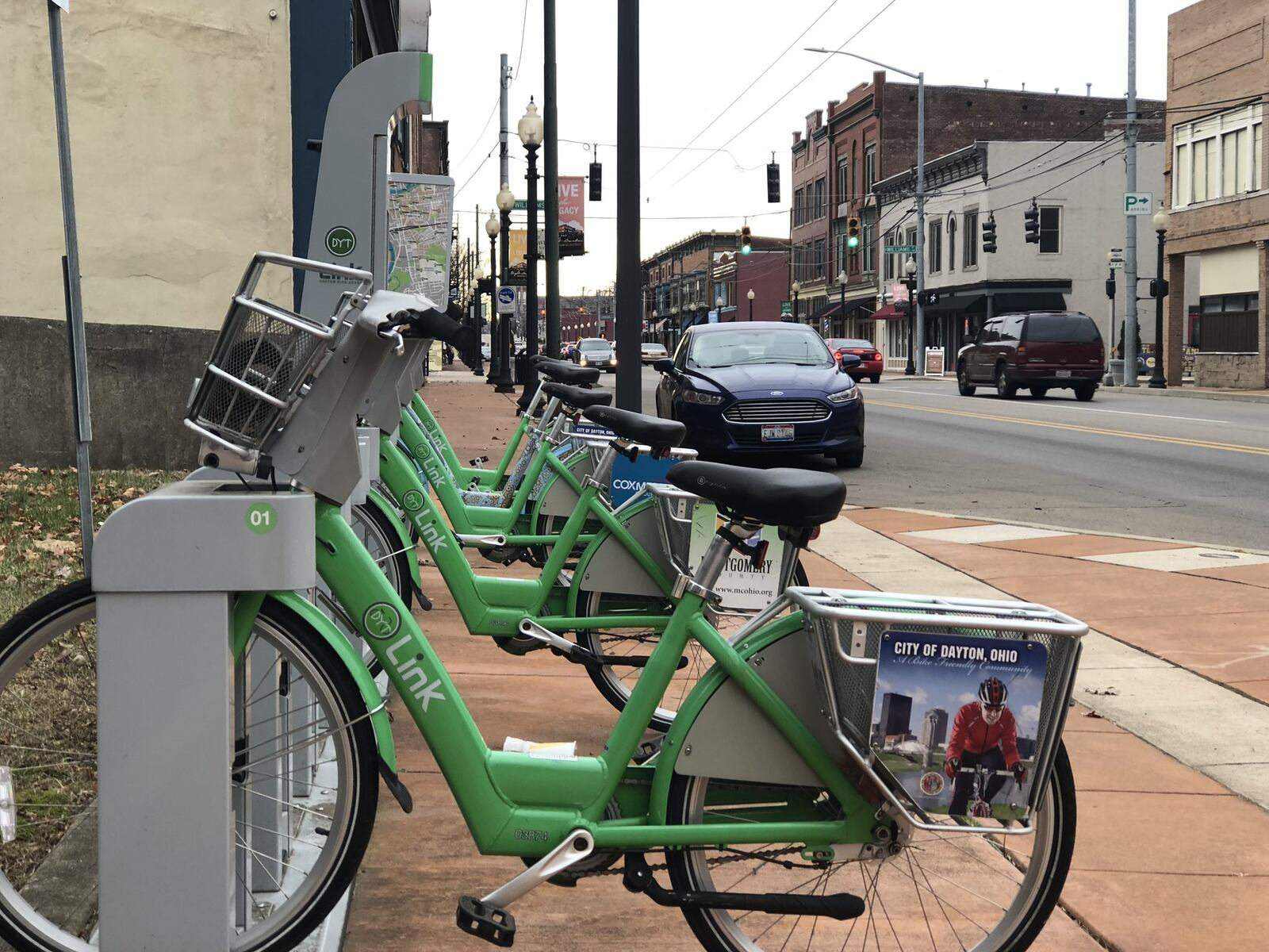 The Link bike-share station in the Wright Dunbar business district. CORNELIUS FROLIK / STAFF