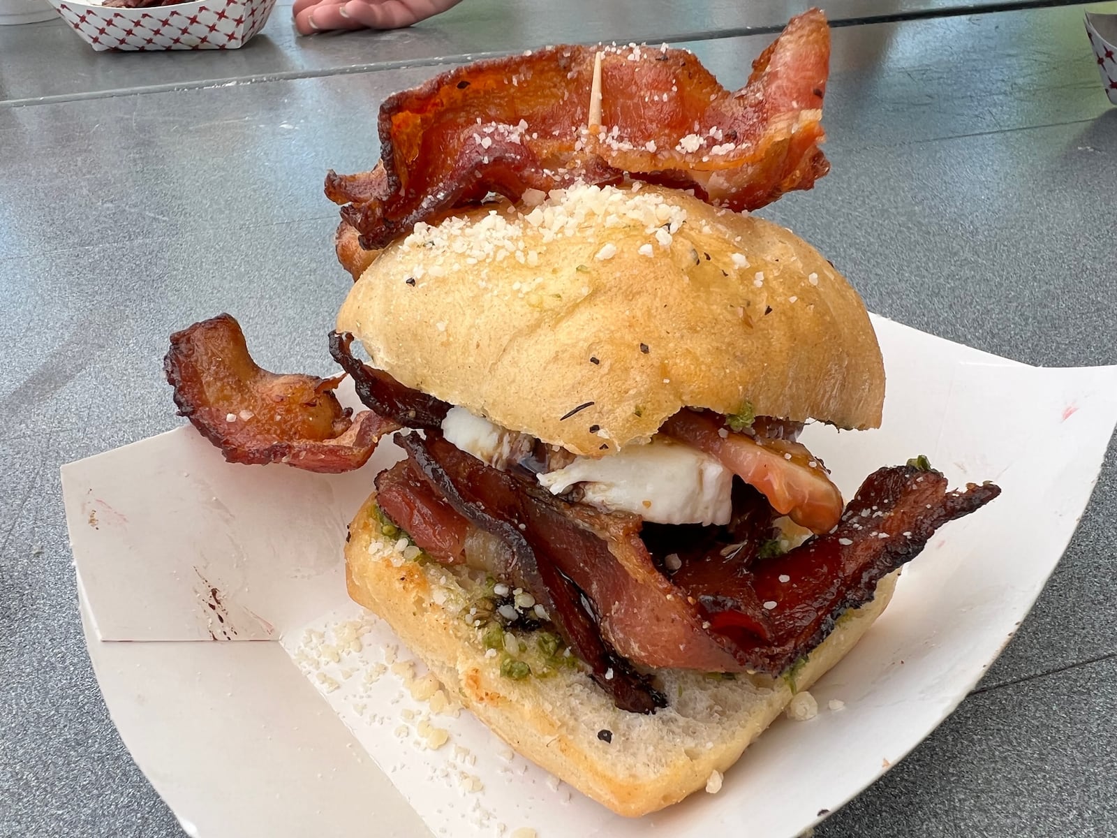 Bacon Fest 2022 Critic's Choice award went to the bacon caprese mini sandwiches from Rolling Indulgence food truck